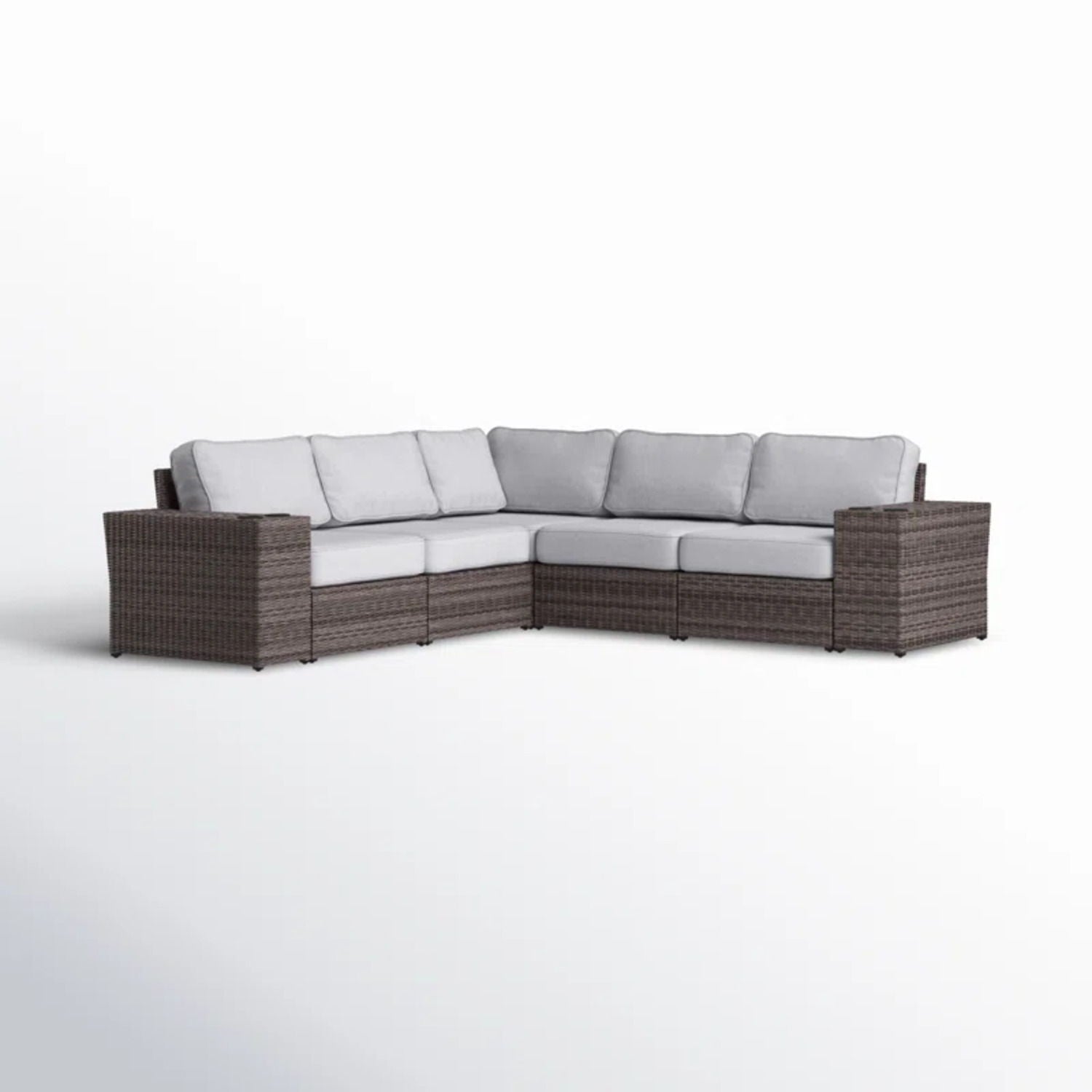 Wide Reversible Outdoor Sectional Sofa With Cushions - Brown / Gray - Best Buy Furniture