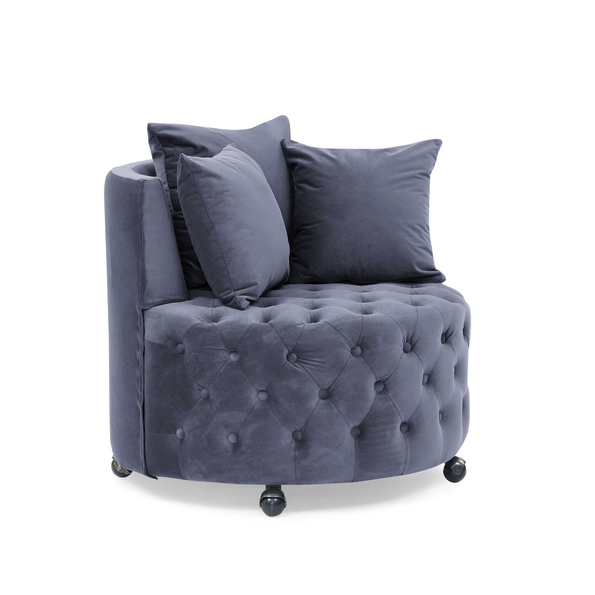 Modern Upholstered Swivel Chair With Button Tufted Design And Movable Wheels - Best Buy Furniture