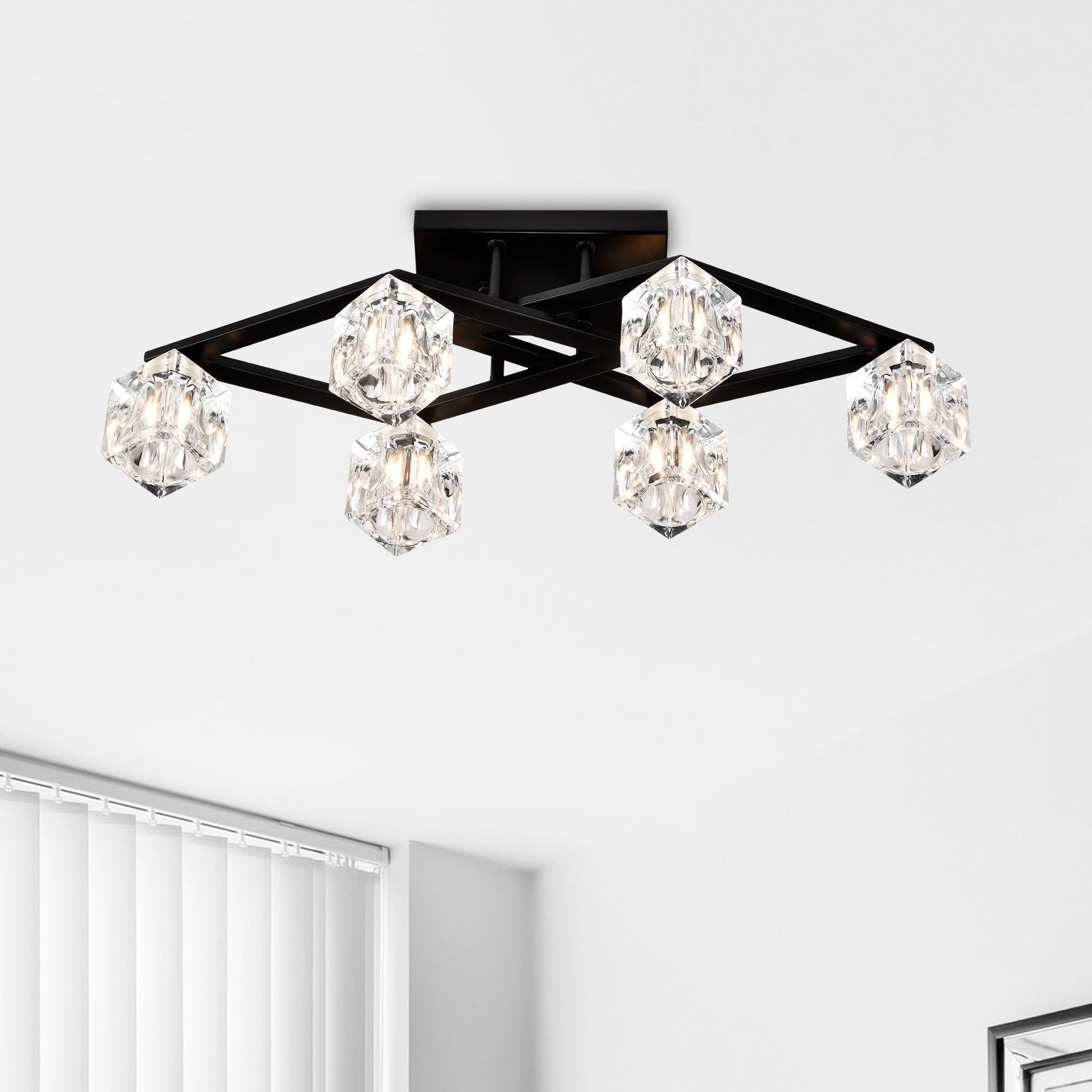 6 Light Crystal Ceiling Light For Dining Room, Modern Ceiling Lamp With Light Fixture For Entryway, Lobby, Kitchen, Bedroom, Living Room, Conference Room, (6*G9 Bulbs Included) - Best Buy Furniture