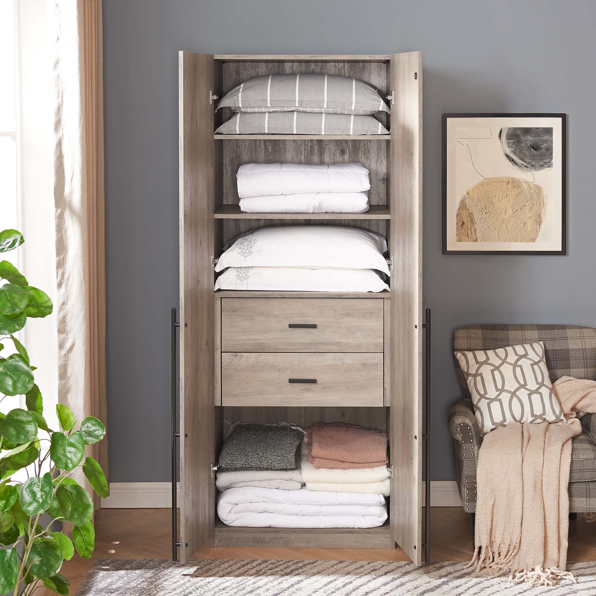 Lee - Free Standing Wardrobe Closet With Drawers And Shelves