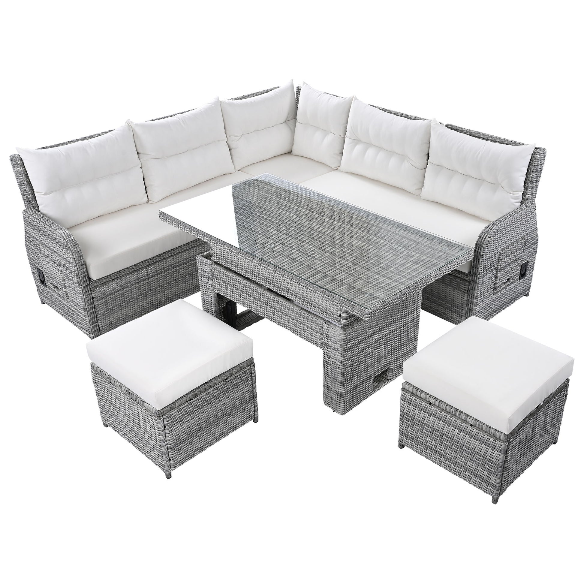 Outdoor Furniture Set Patio Rattan Furniture Set With Adjustable Table, Recliners With Extendable Side Tables And 2 Ottomans - Best Buy Furniture