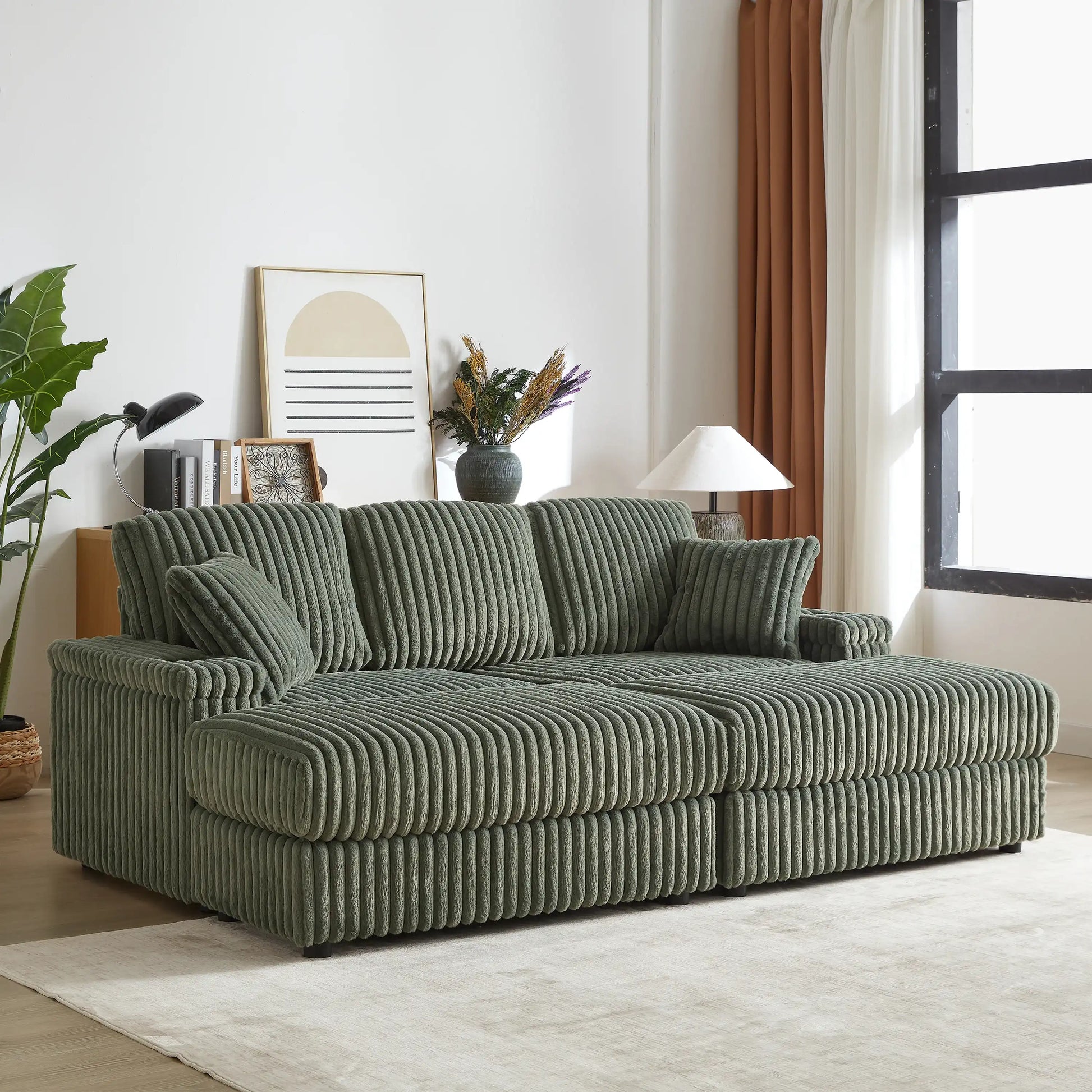 Xena Modern Corduroy Sofa With Cupholders with Storage And Ottomans - Best Buy Furniture