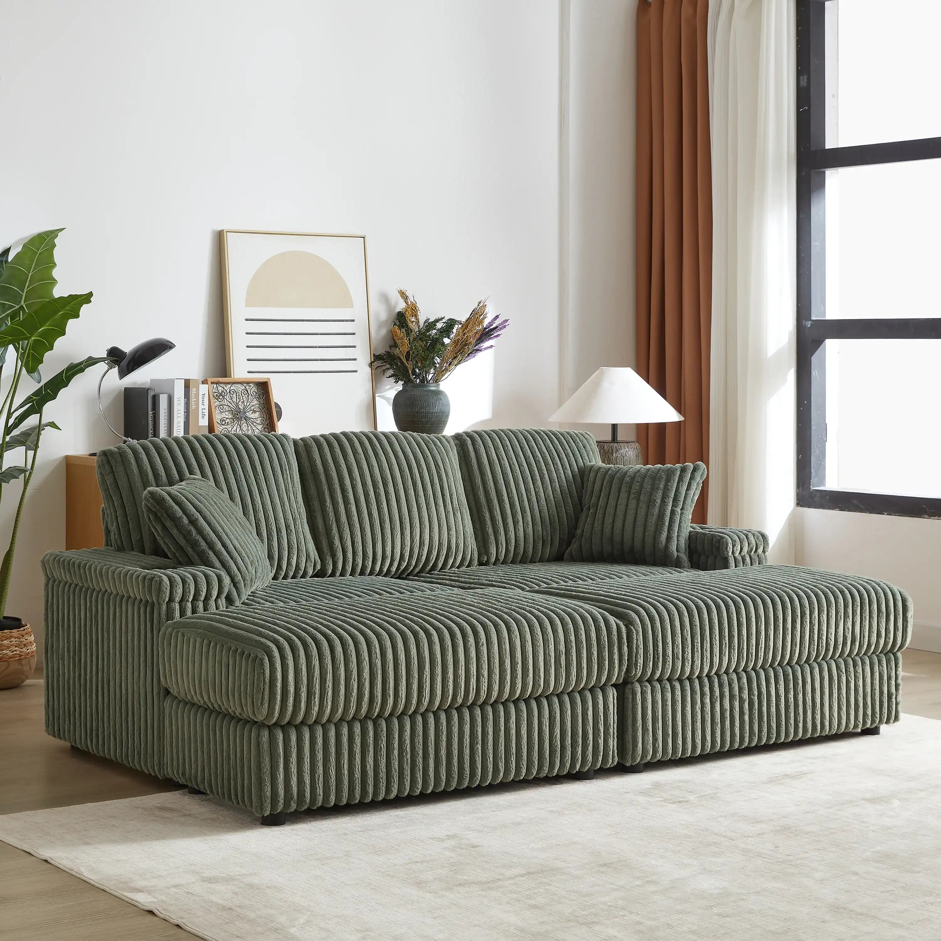 Xena Modern Corduroy Sofa With Cupholders with Storage And Ottomans - Best Buy Furniture