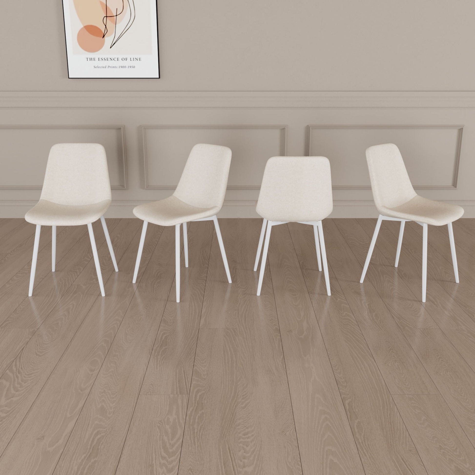 Modern Kitchen Dining Chairs (Set of 4) With Linen Padding And Sturdy Metal Legs - Beige - Best Buy Furniture