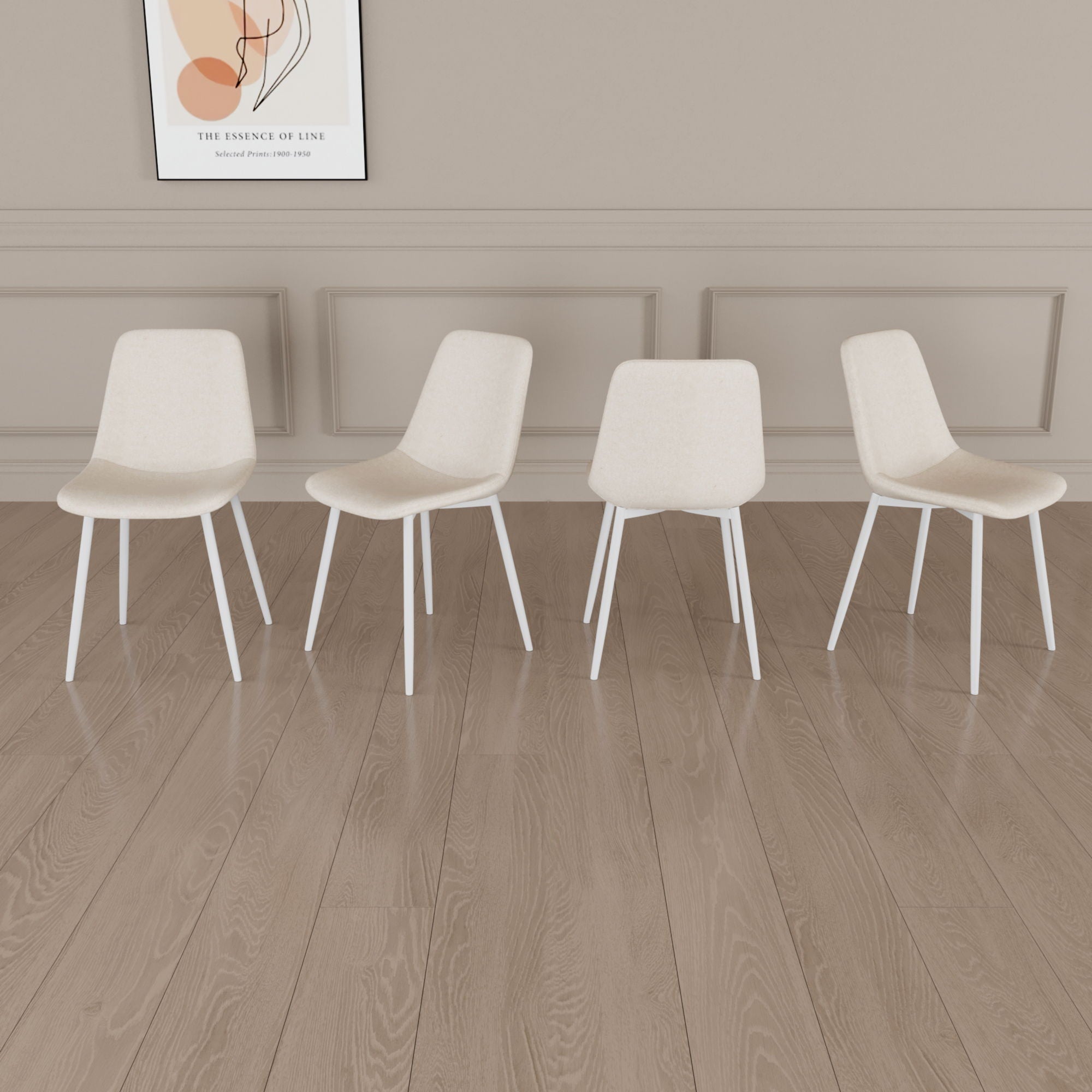 Modern Kitchen Dining Chairs (Set of 4) With Linen Padding And Sturdy Metal Legs - Beige - Best Buy Furniture