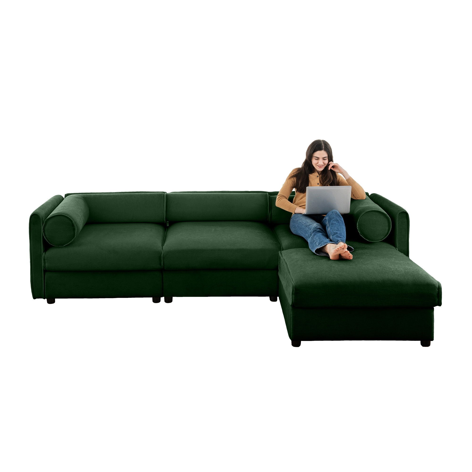 Contemporary Elegant White Chenille Sofa With Storage And Ottoman