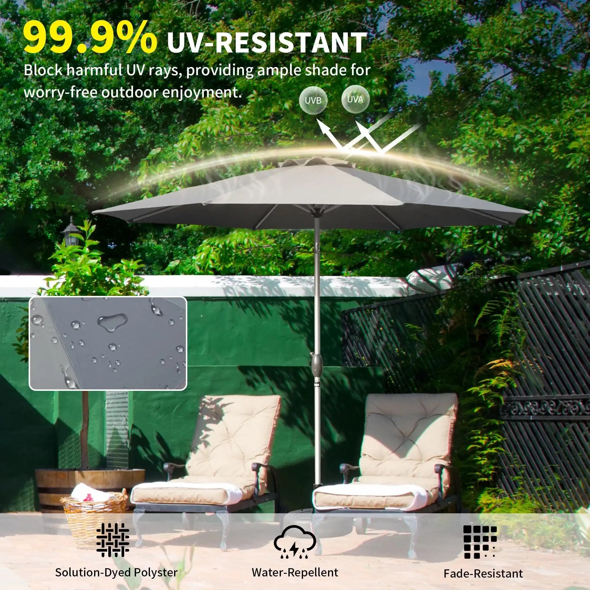 10FT Gray Patio Umbrella, Outdoor Market Umbrella with Tilt and Crank - Best Buy Furniture