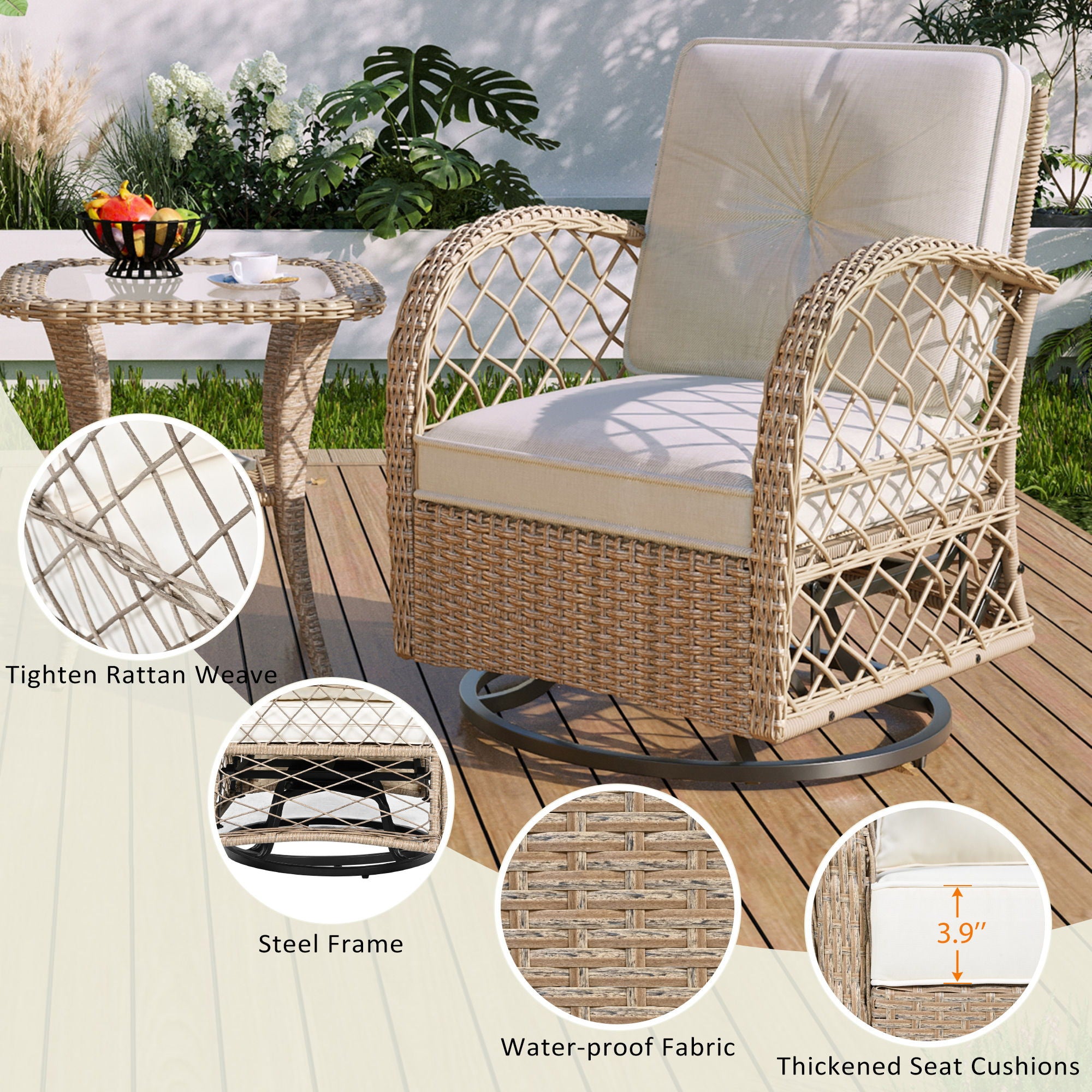 3 Piece Outdoor Chair & Table Set Chat Set, 2 Person Rattan Seating Group - Best Buy Furniture