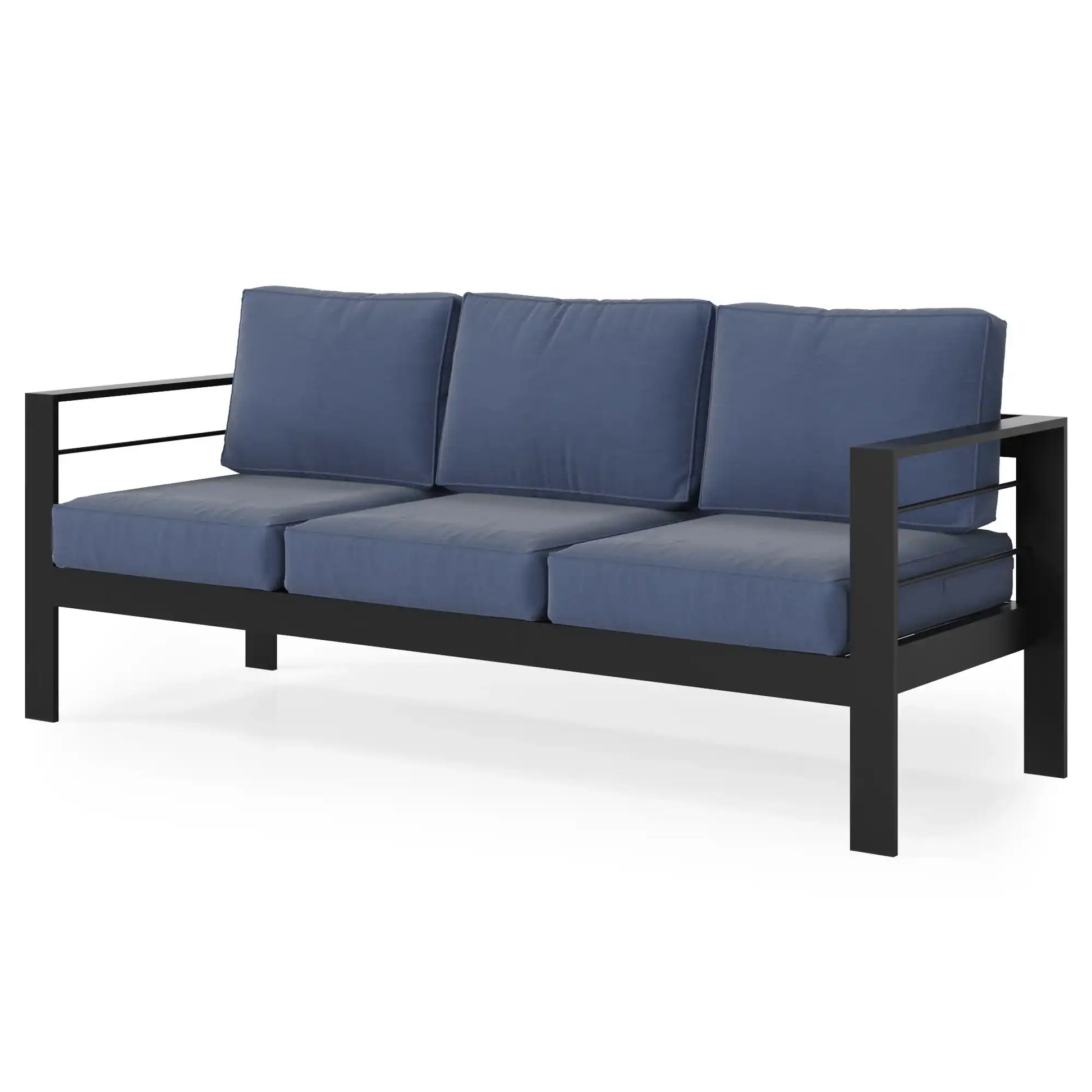 3-Seater Aluminum Patio Sofa, All-Weather Outdoor Couch, Blue Cushion - Best Buy Furniture