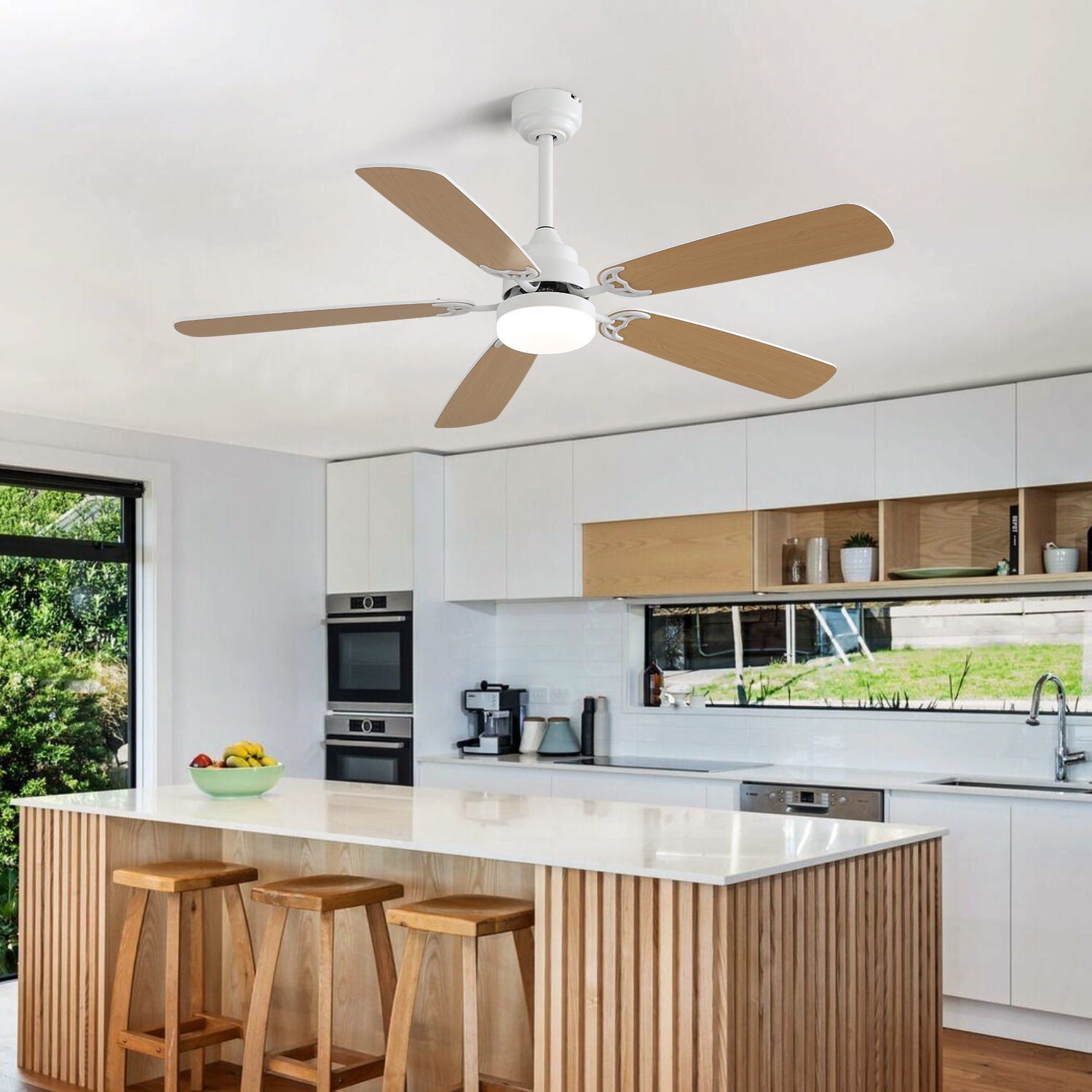 Indoor Modern 52" Ceiling Fan With Dimmable 6 Speed Wind 5 Blades Remote Control Reversible Dc Motor With LED Light - White - Best Buy Furniture