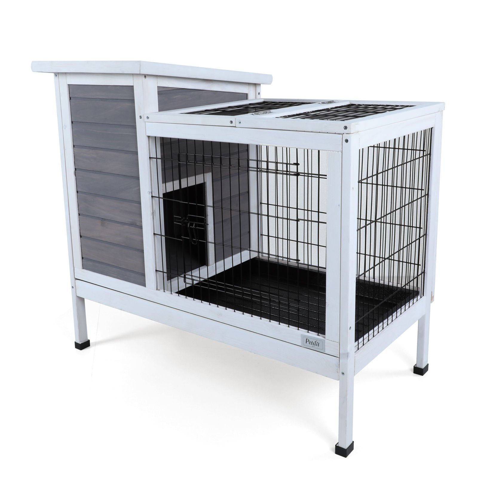 Two Tier Wooden Indoor / Outdoor Rabbit Cage For Small Animals With Runway And Leak-Proof Plastic Tray - Best Buy Furniture