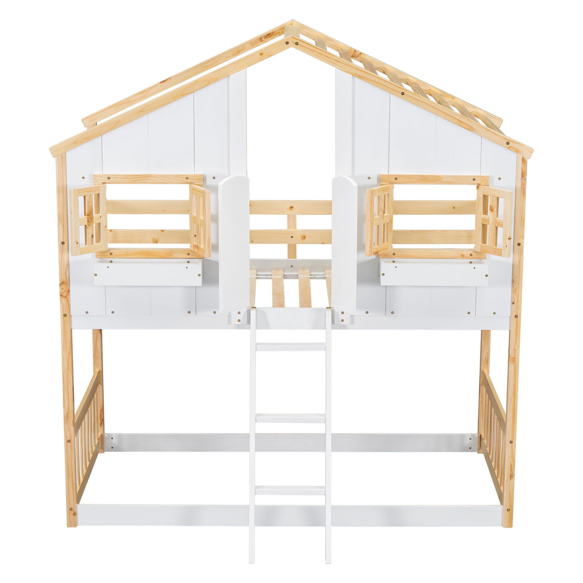 House Bunk Bed With Roof, Window, Window Box, Door, With Safety Guardrails And Ladder - Best Buy Furniture