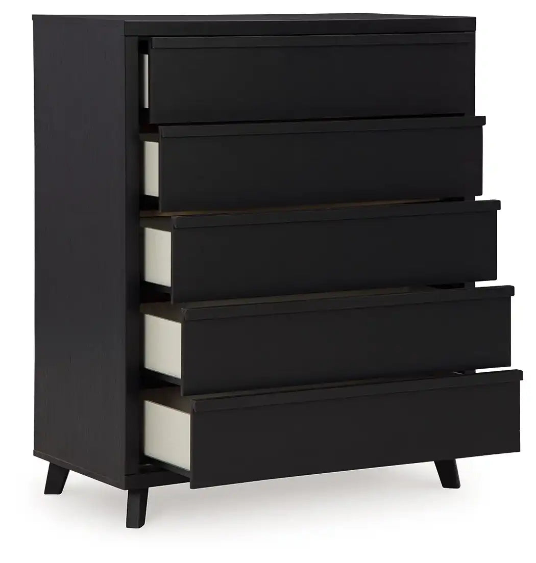 Danziar - Five Drawer Wide Chest - Black - Best Buy Furniture