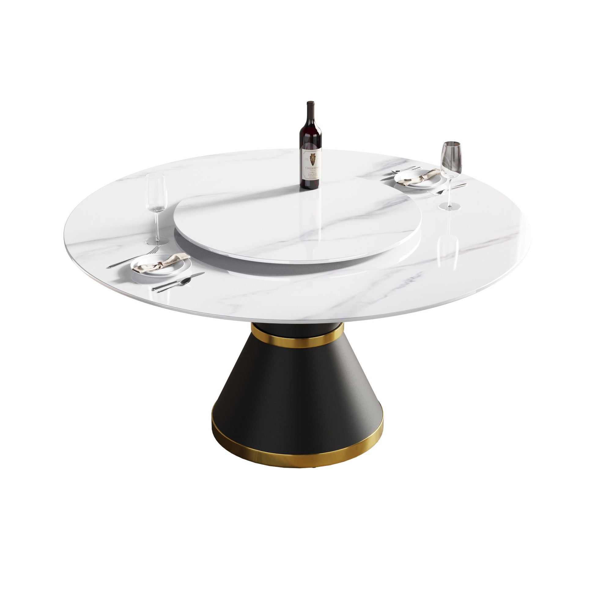 Modern Artificial Stone Round Carbon Steel Base Dining Table Stone Turntable - Best Buy Furniture
