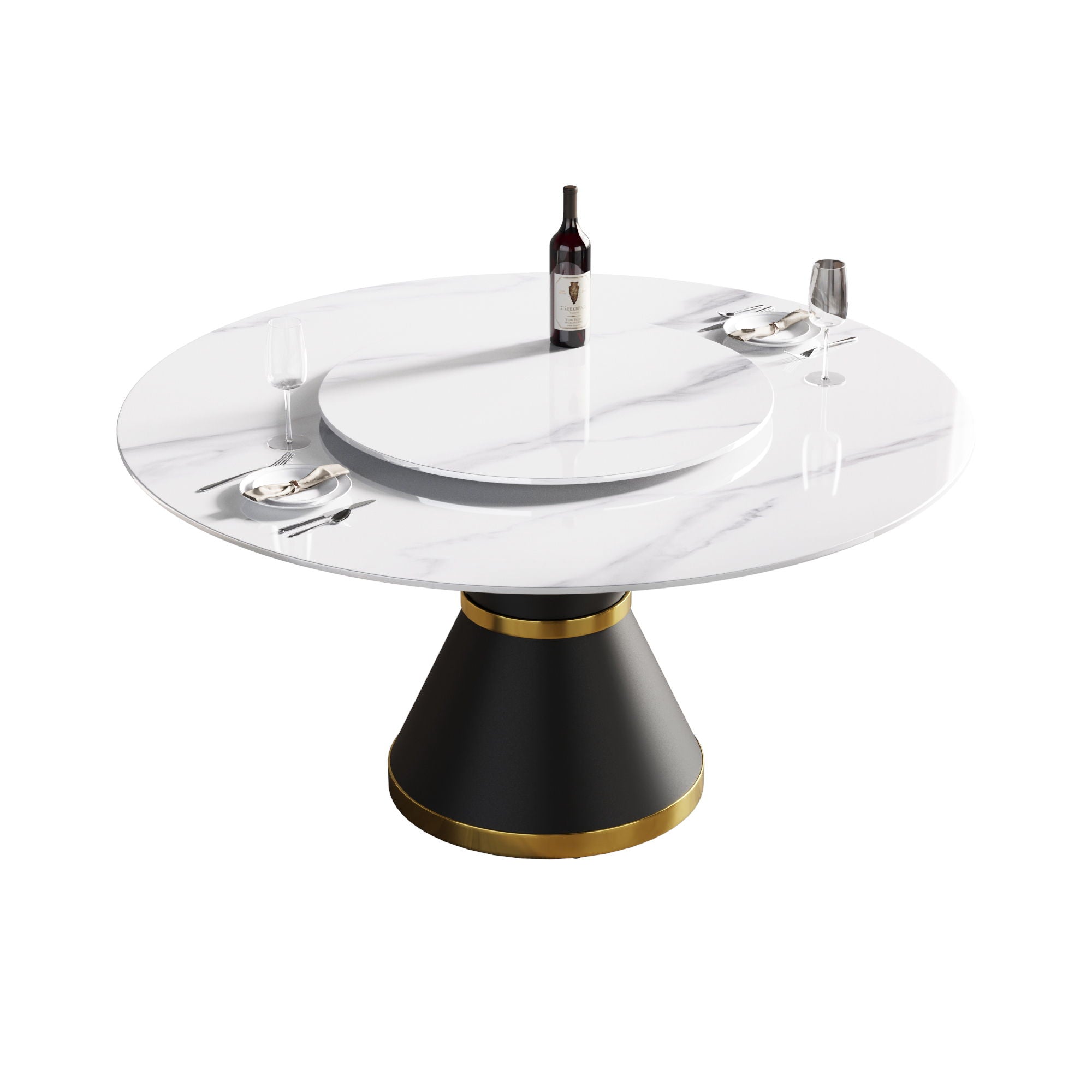 Modern Artificial Stone Round Carbon Steel Base Dining Table Stone Turntable - Best Buy Furniture