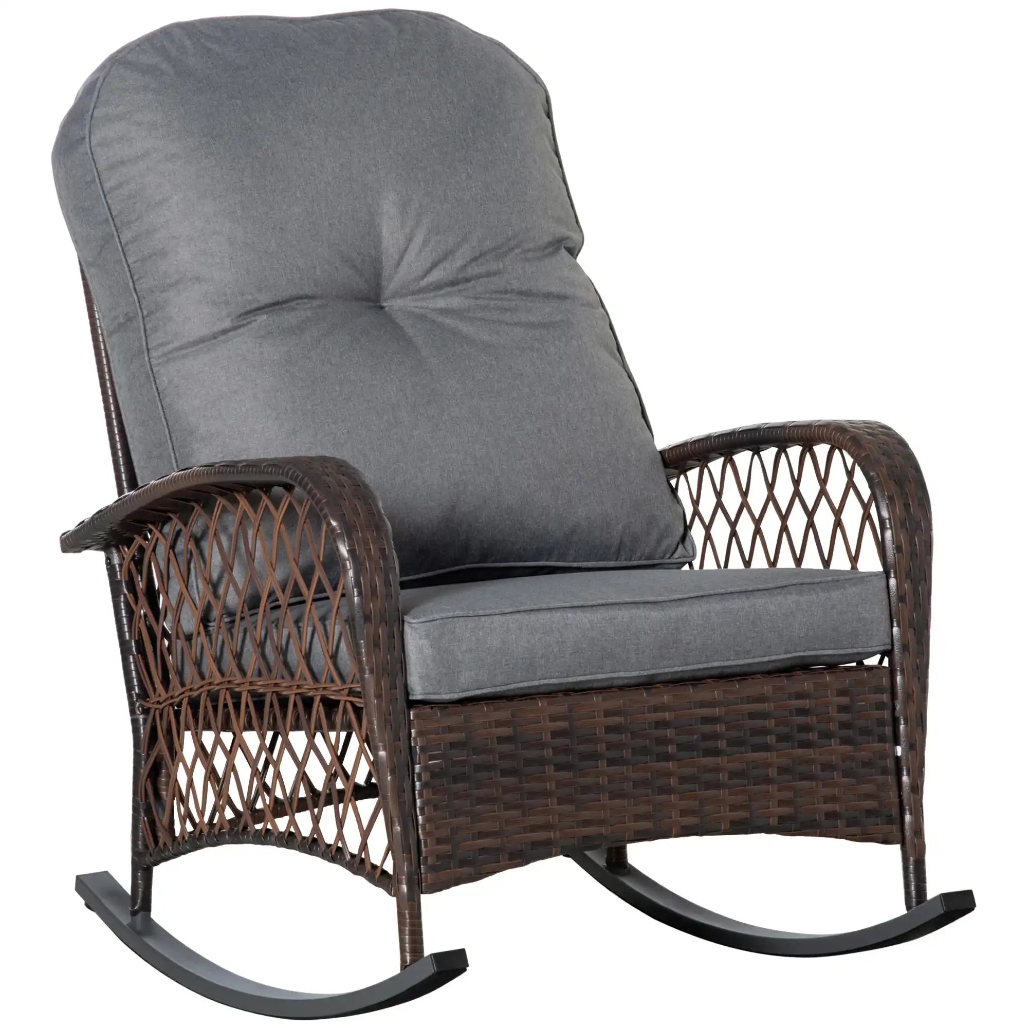 Outsunny Outdoor Wicker Rocking Chair with Wide Seat, Thick, Soft Cushion - Best Buy Furniture
