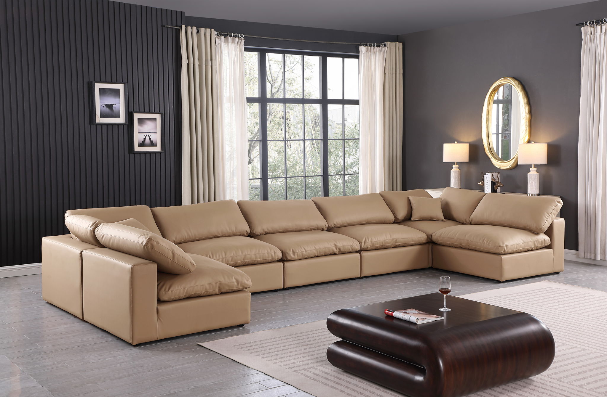 Comfy - 7 Piece Faux Leather Modular Armless Sectional - Tan - Best Buy Furniture
