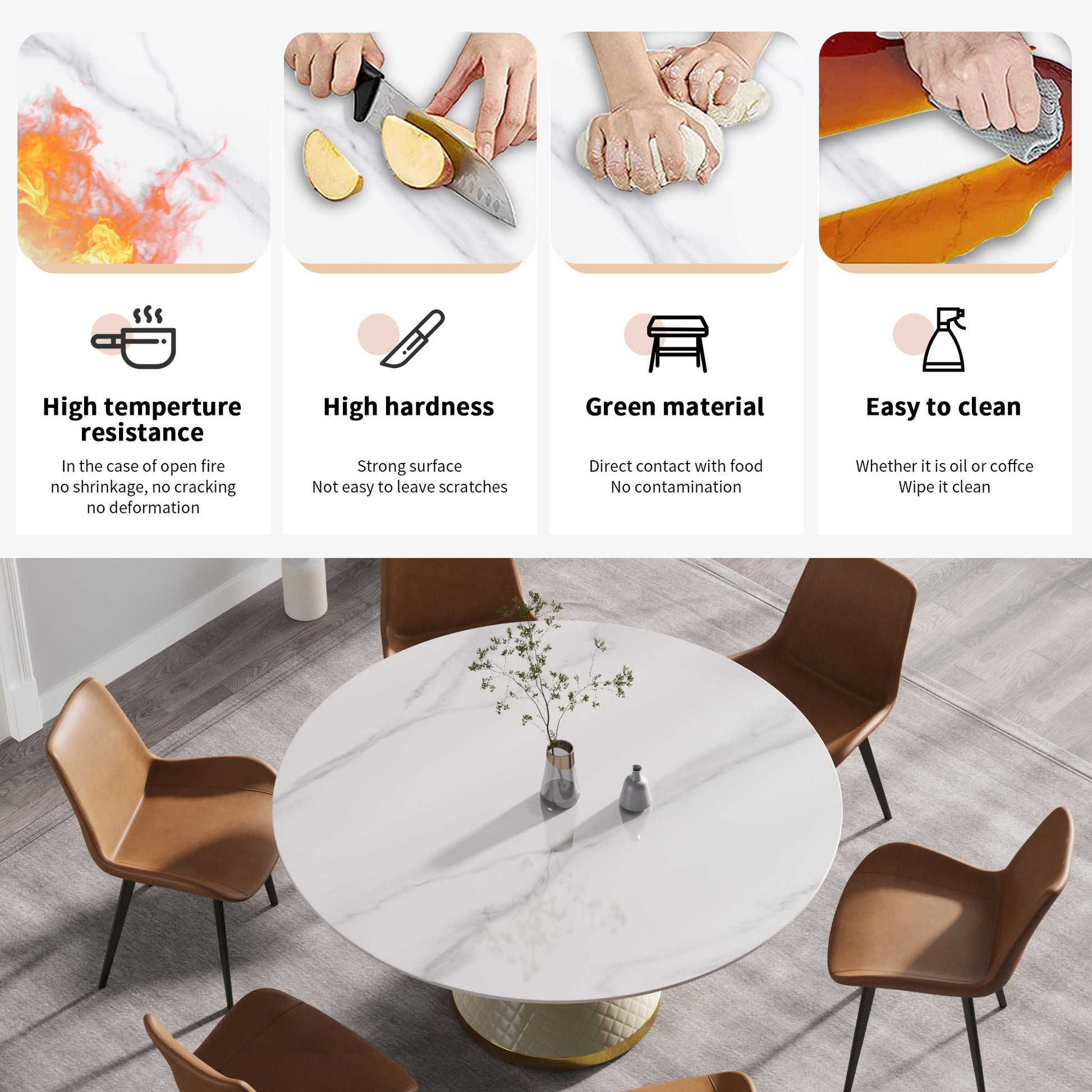 Modern Artificial Stone Round Carbon Steel Base Dining Table, Can Accommodate 6 People - Best Buy Furniture