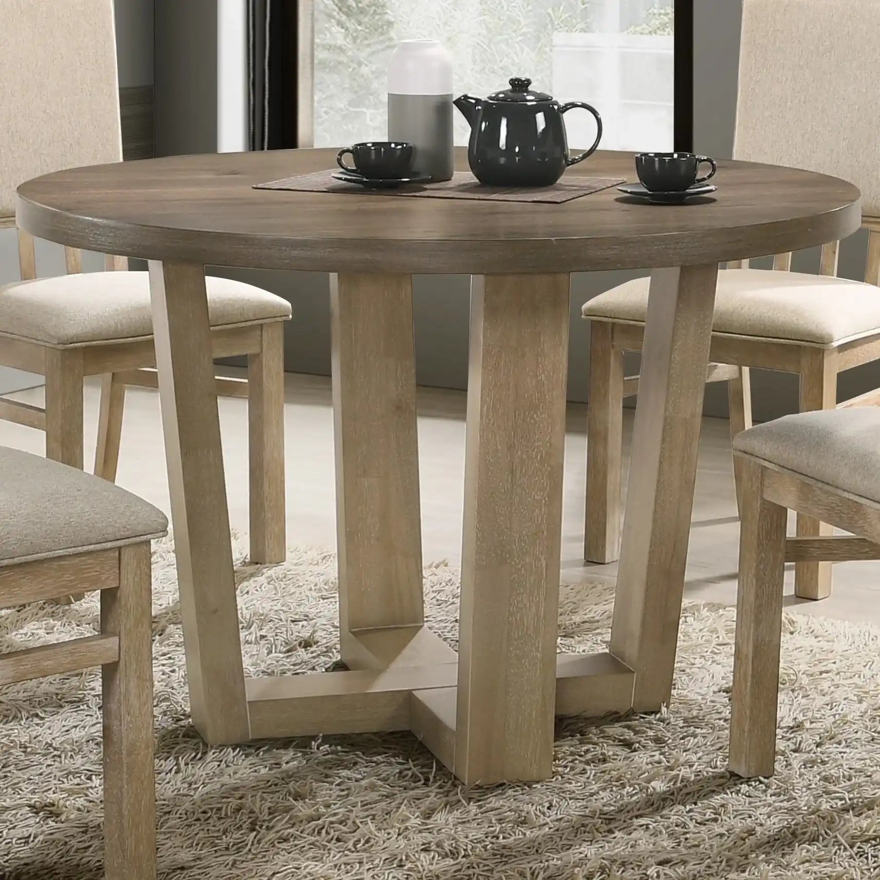 Brutus - Contemporary Round Dining Table With Wheat Colored Base - Vintage Walnut - Best Buy Furniture