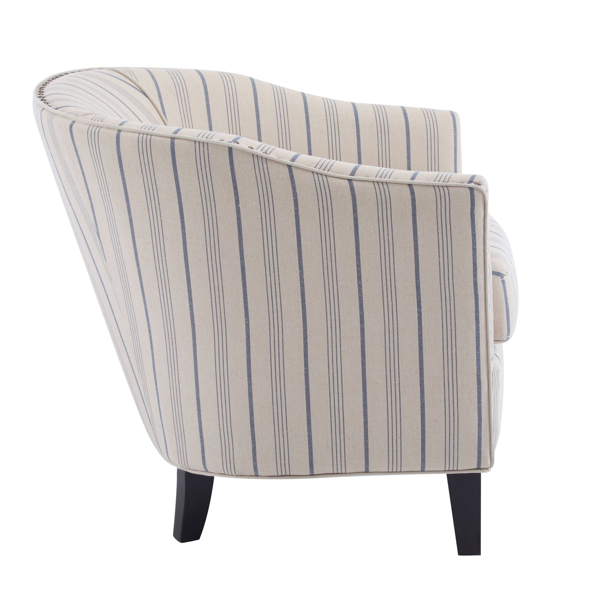 Transitional Upholstered Stripe Barrel Chair With Birch Wood Legs And Plush Cushioned Seat - Beige / Blue Stripe - Best Buy Furniture