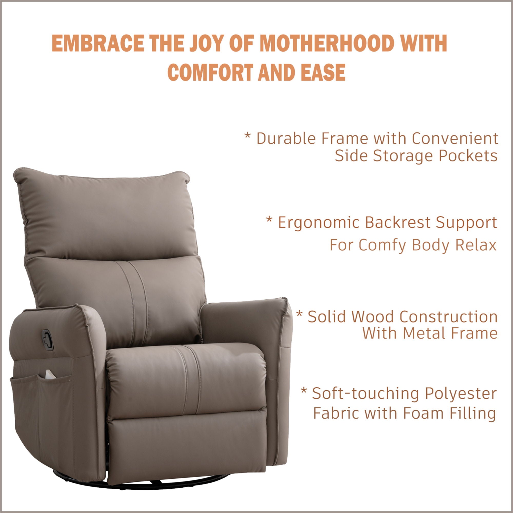 360° Modern Small Rocking Swivel Recliner Chair With Side Pocket - Best Buy Furniture