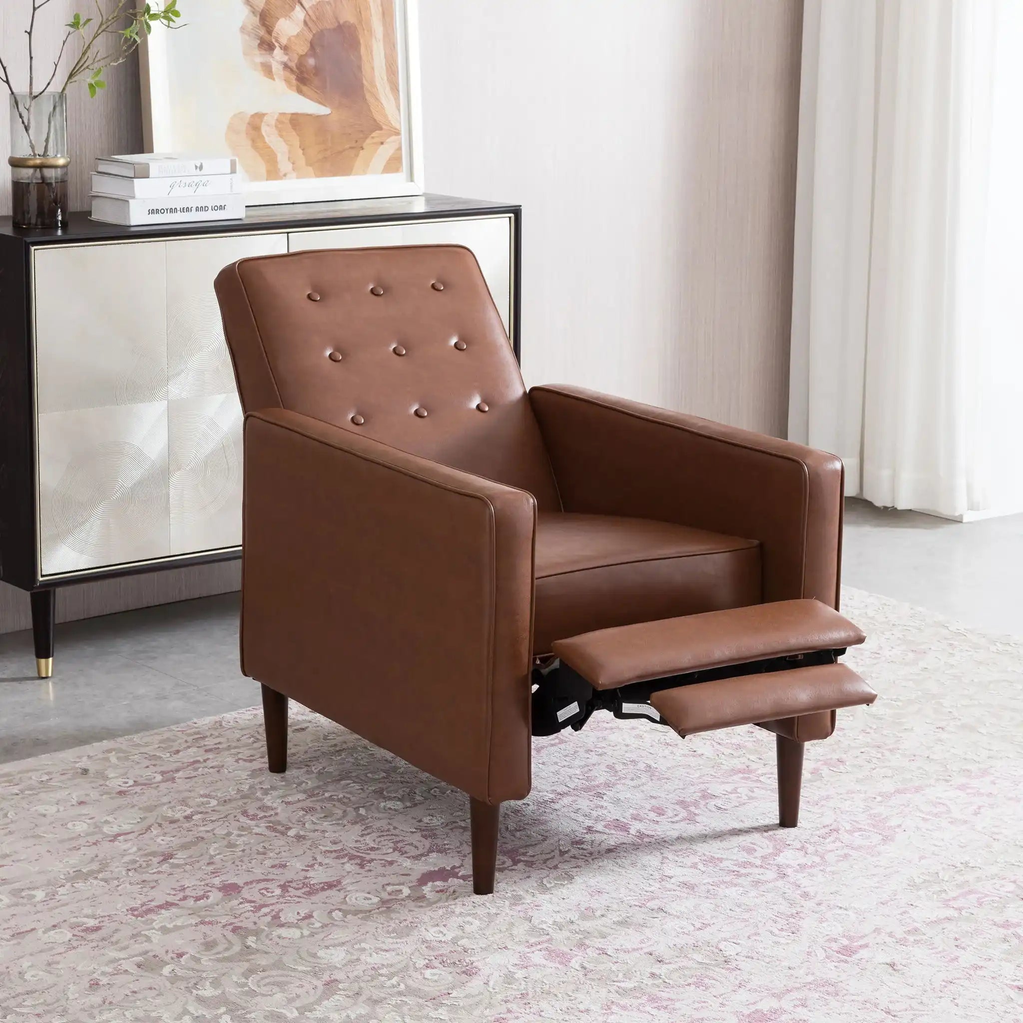 Mid-Century Modern Recliner With Button Tufted Waffle Stitch - Best Buy Furniture