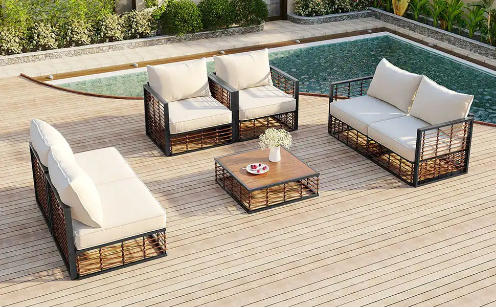 TOPMAX Modern 7-Piece Outdoor Modular Sectional Sofa Set - Best Buy Furniture