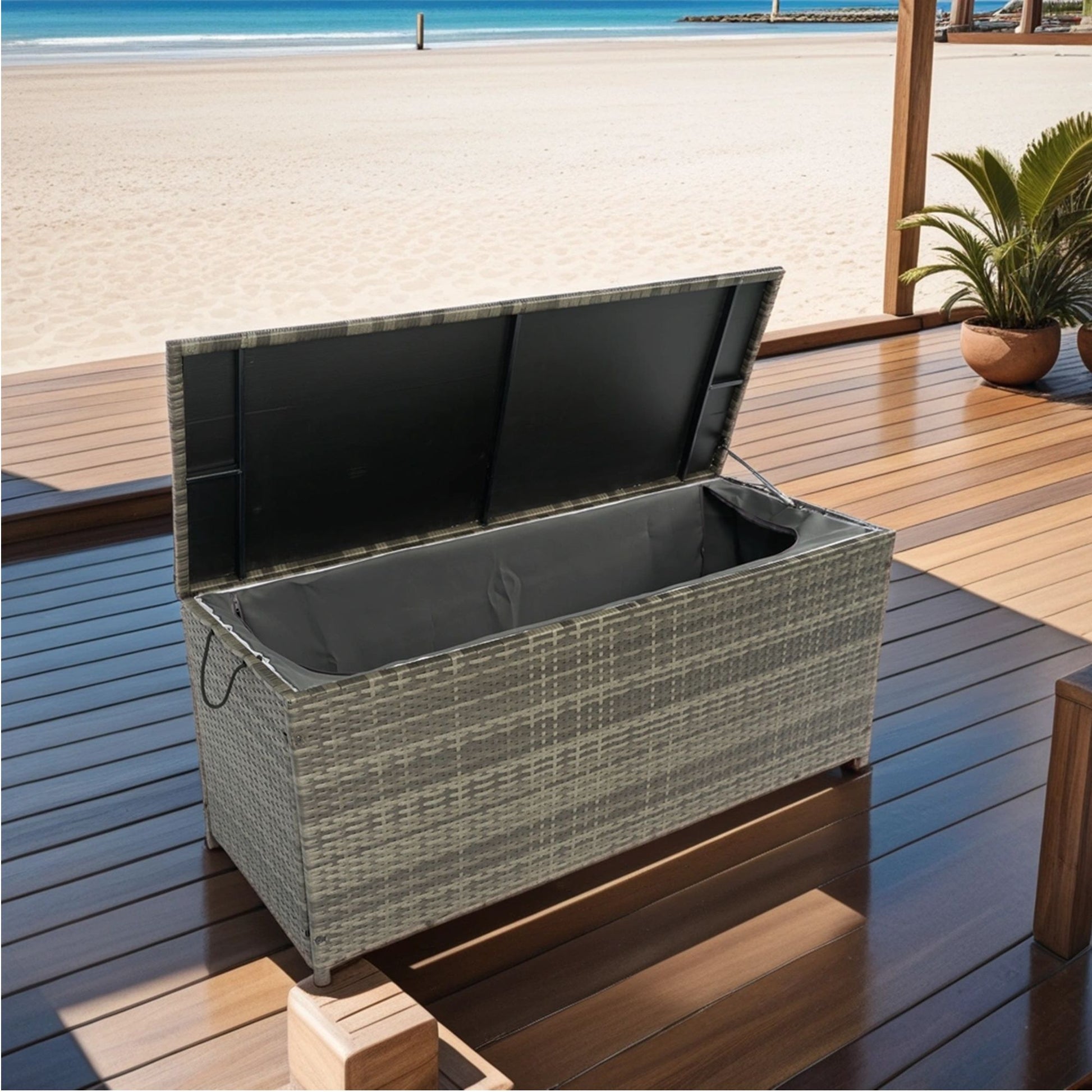 Outdoor Storage Box, Wicker Patio Deck Boxes With Lid, Outdoor Cushion Storage For Kids Toys, Pillows, Towel, Wicker - Best Buy Furniture
