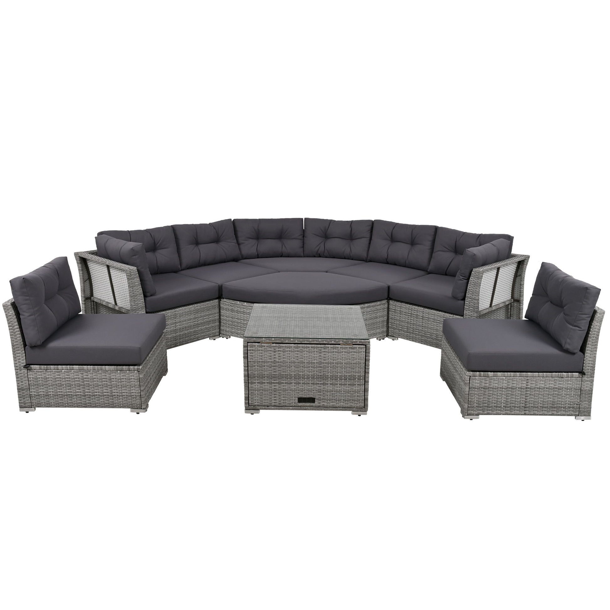 Elegant Patio Furniture Set Outdoor Daybed Rattan Sectional With Cushions And Center Table - Gray - Best Buy Furniture