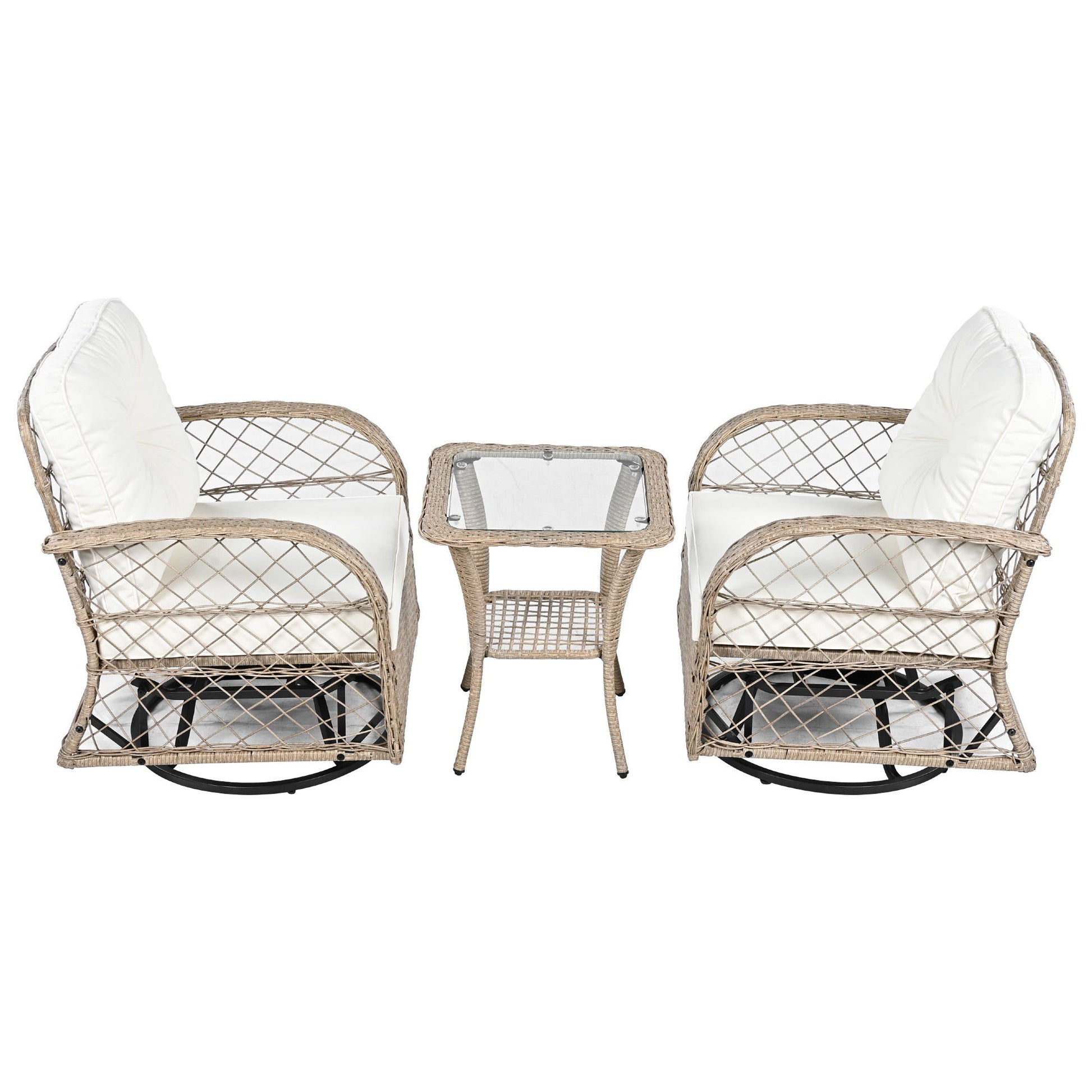 3 Piece Outdoor Chair & Table Set Chat Set, 2 Person Rattan Seating Group - Best Buy Furniture
