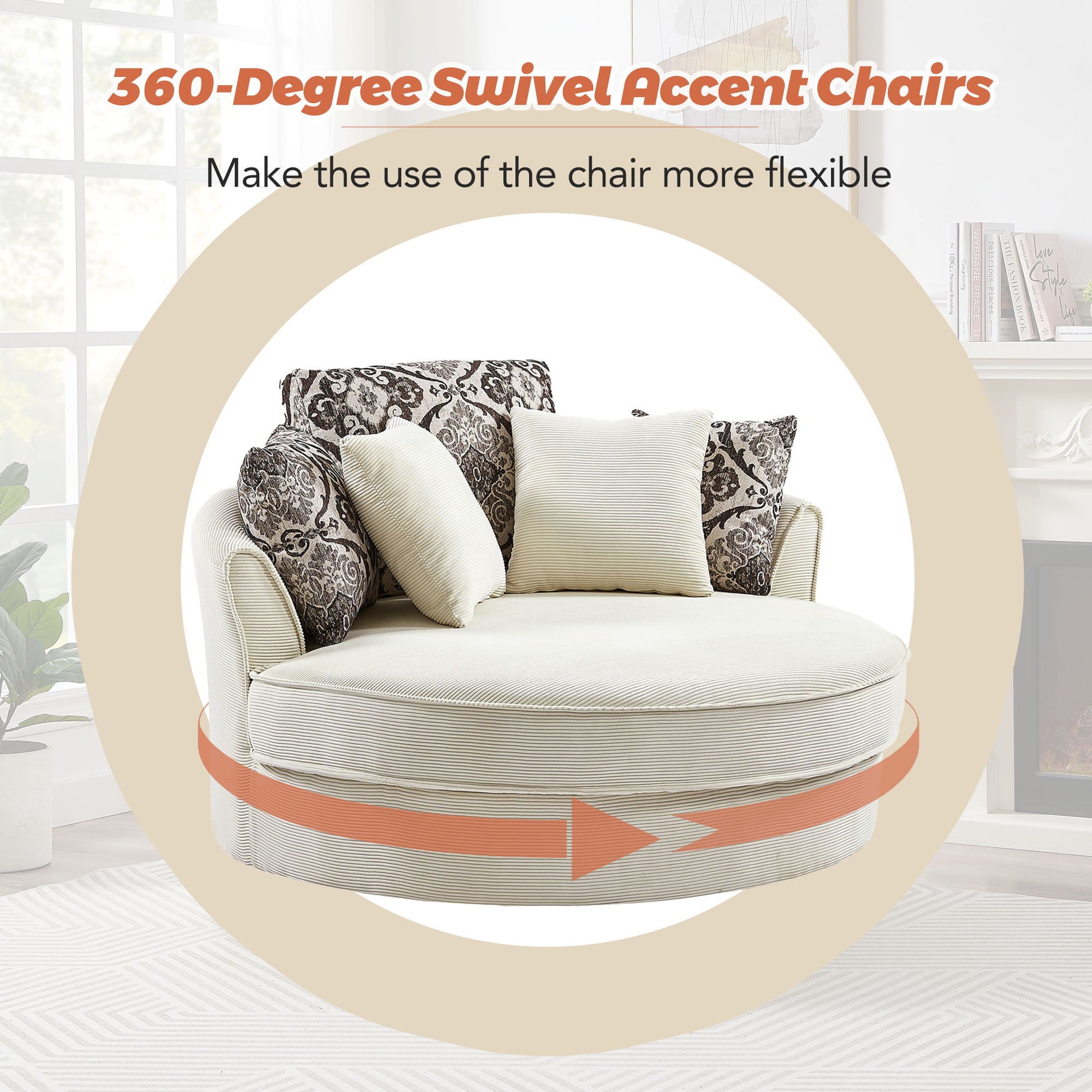 Swivel Accent Barrel Chair With 5 Movable Pillow 360 Degree Swivel Round Sofa Chair For Living Room, Bedroom, Hotel - Best Buy Furniture