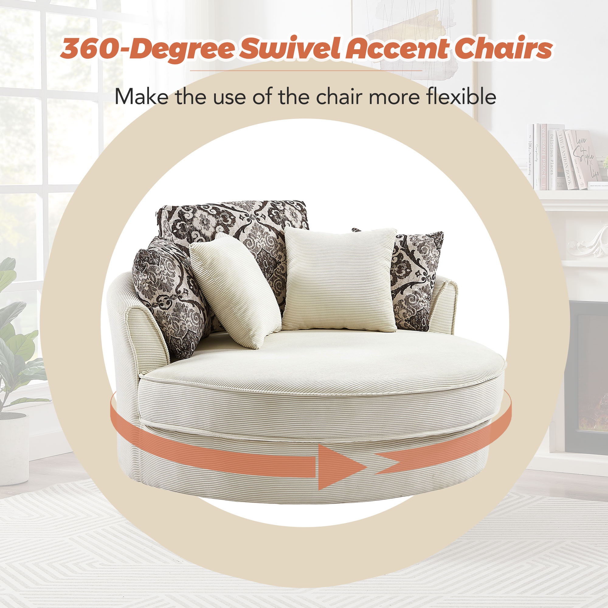 Swivel Accent Barrel Chair With 5 Movable Pillow 360 Degree Swivel Round Sofa Chair For Living Room, Bedroom, Hotel - Best Buy Furniture