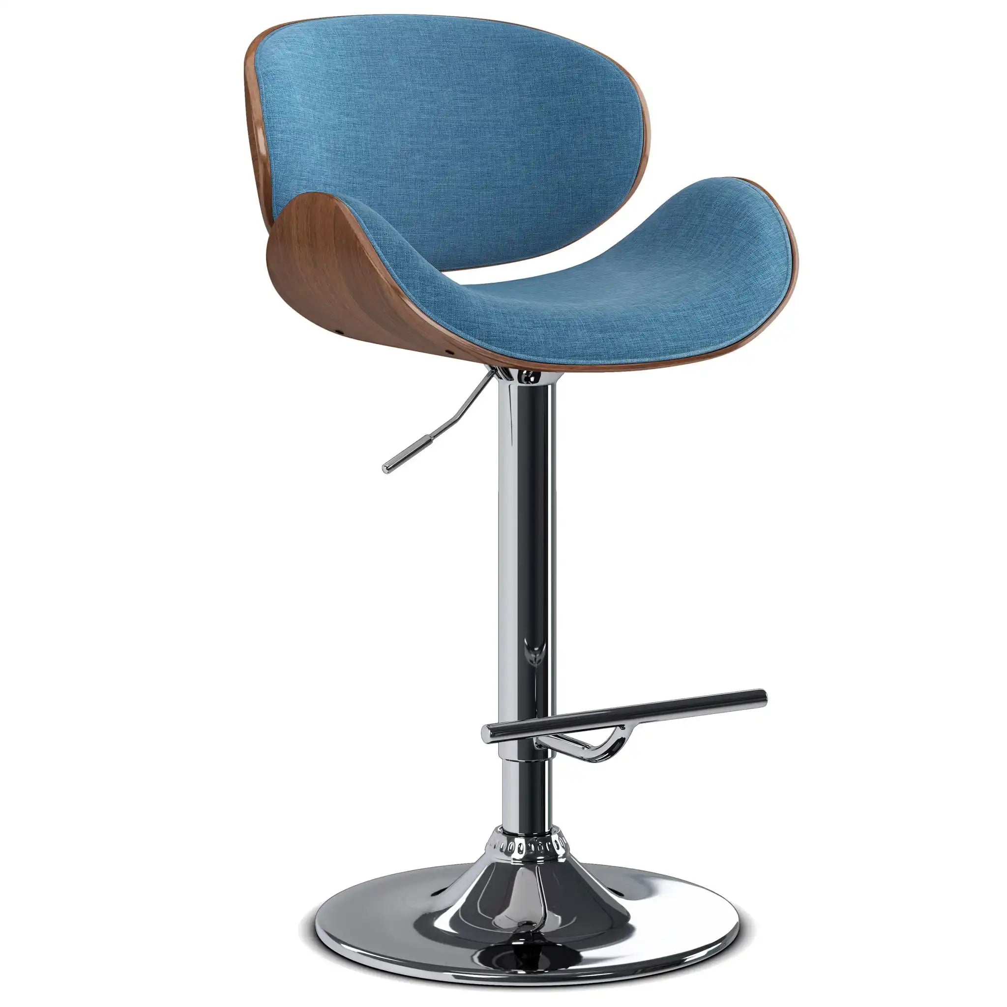 Marana - Bentwood Adjustable Swivel Bar Stool - Blue Linen - Best Buy Furniture