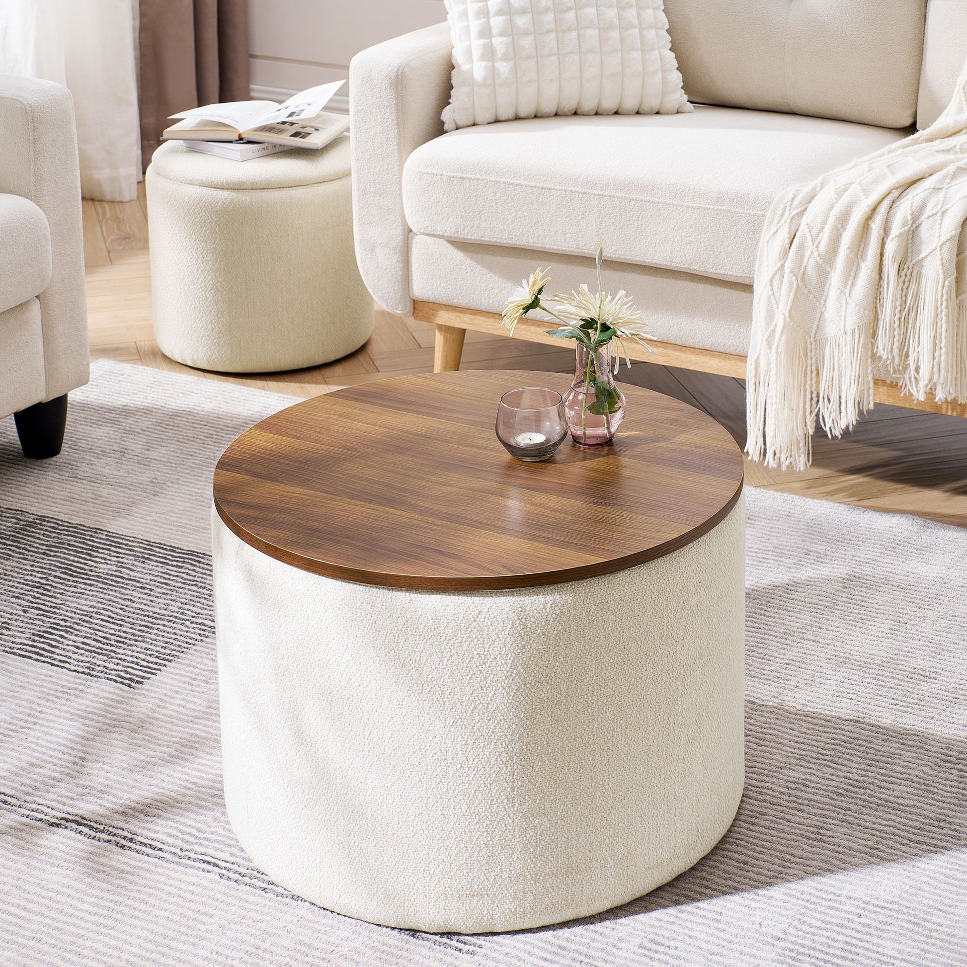 Classic 2 Piece Round Storage Ottoman Set With Drum Shaped Stool - Best Buy Furniture