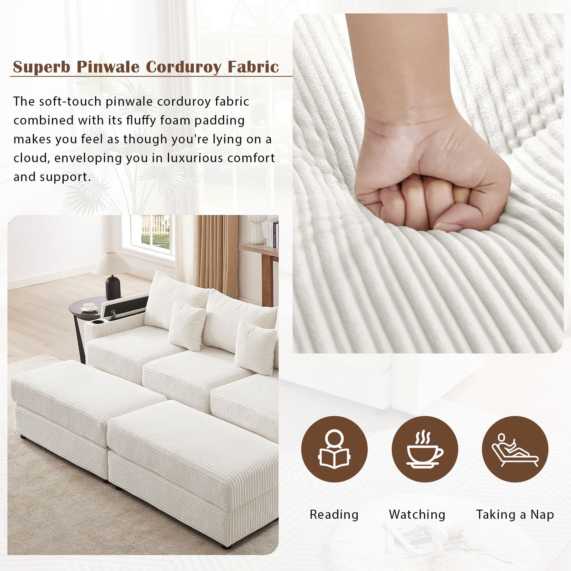 Modern Style Loveseat Sofa Sectional Sofa Couch With Storage Space, A Movable Ottoman, Two USB Ports, Two Cup Holders, A Phone Holder For Living Room - Best Buy Furniture