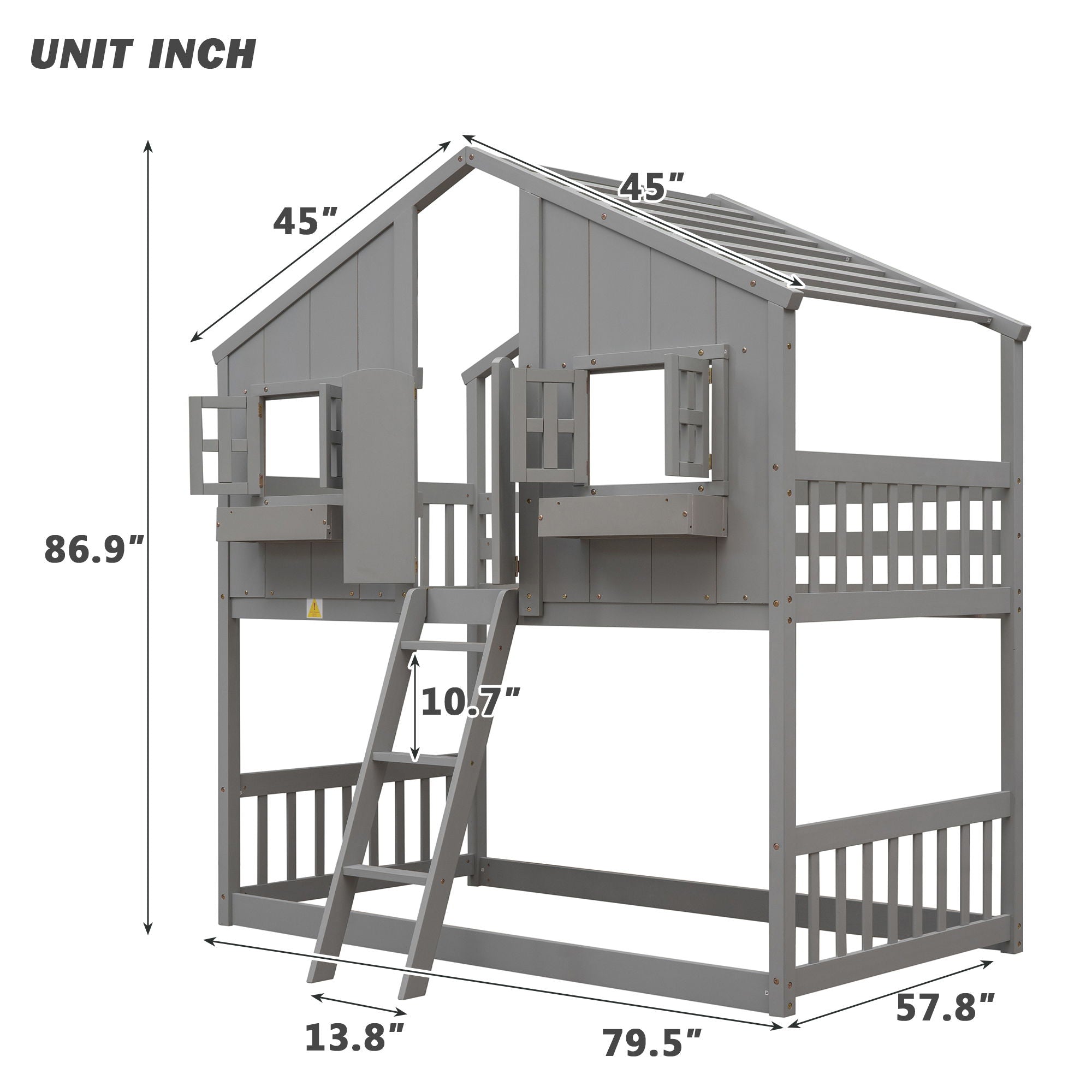 House Bunk Bed With Roof, Window, Window Box, Door, With Safety Guardrails And Ladder - Best Buy Furniture