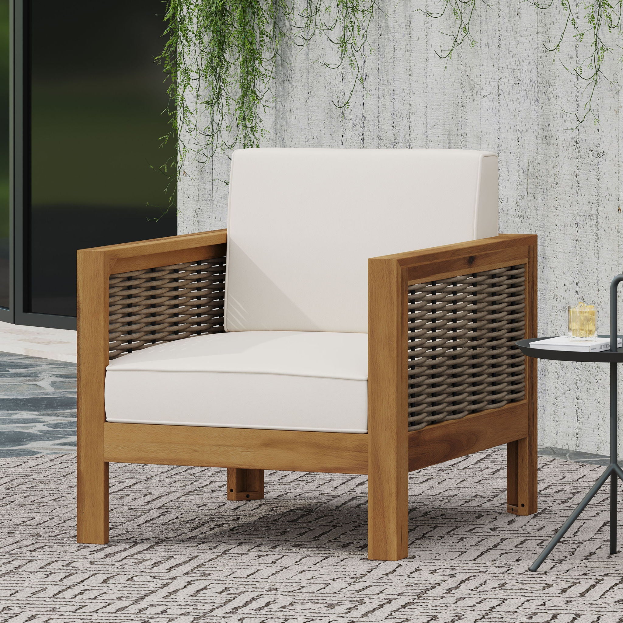 Outdoor Acacia Wood Club Chair With Wicker Accents - Best Buy Furniture