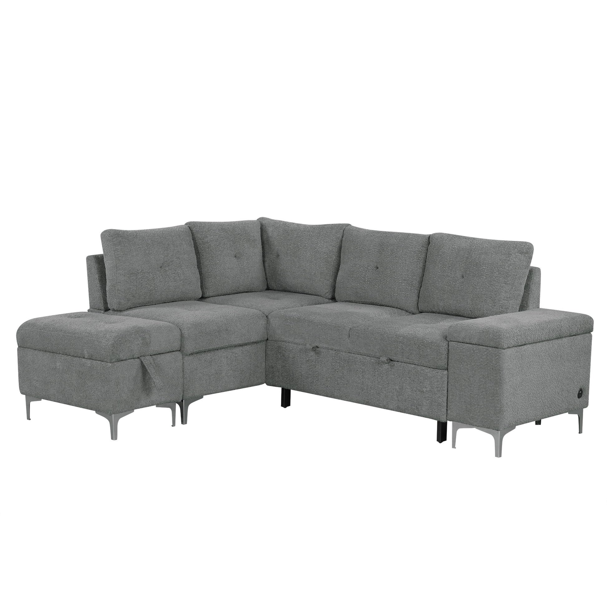 Versatile L Shaped Sofa Bed With Storage, Cup Holders, USB Ports Chenille - Best Buy Furniture