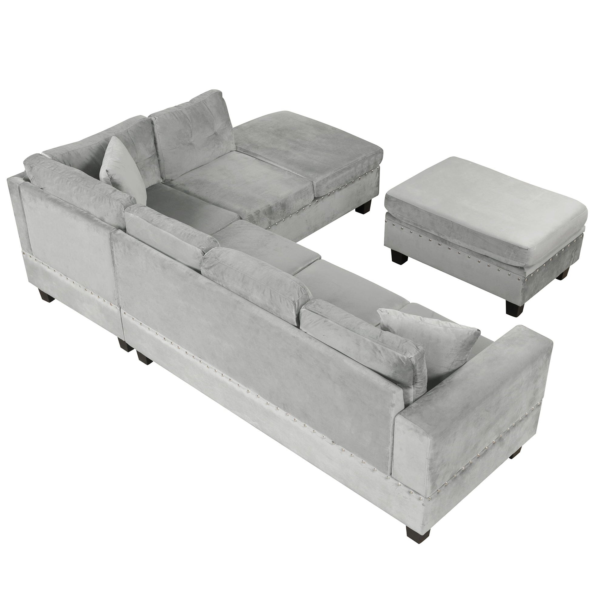 Modern Sectional Sofa With Storage Ottoman, L - Shape Couch With 2 Pillows And Cup Holders - Best Buy Furniture