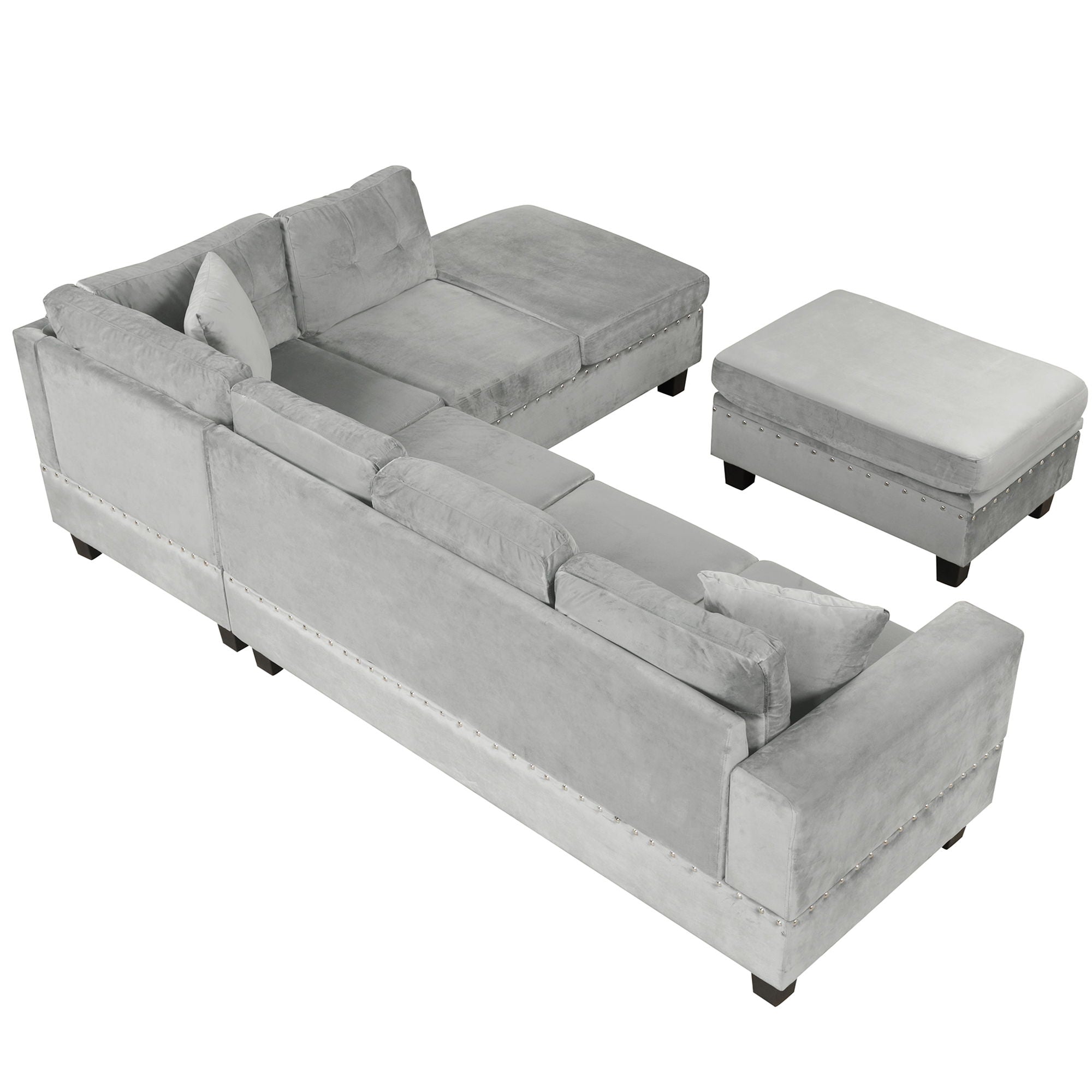 Modern Sectional Sofa With Storage Ottoman, L - Shape Couch With 2 Pillows And Cup Holders - Best Buy Furniture