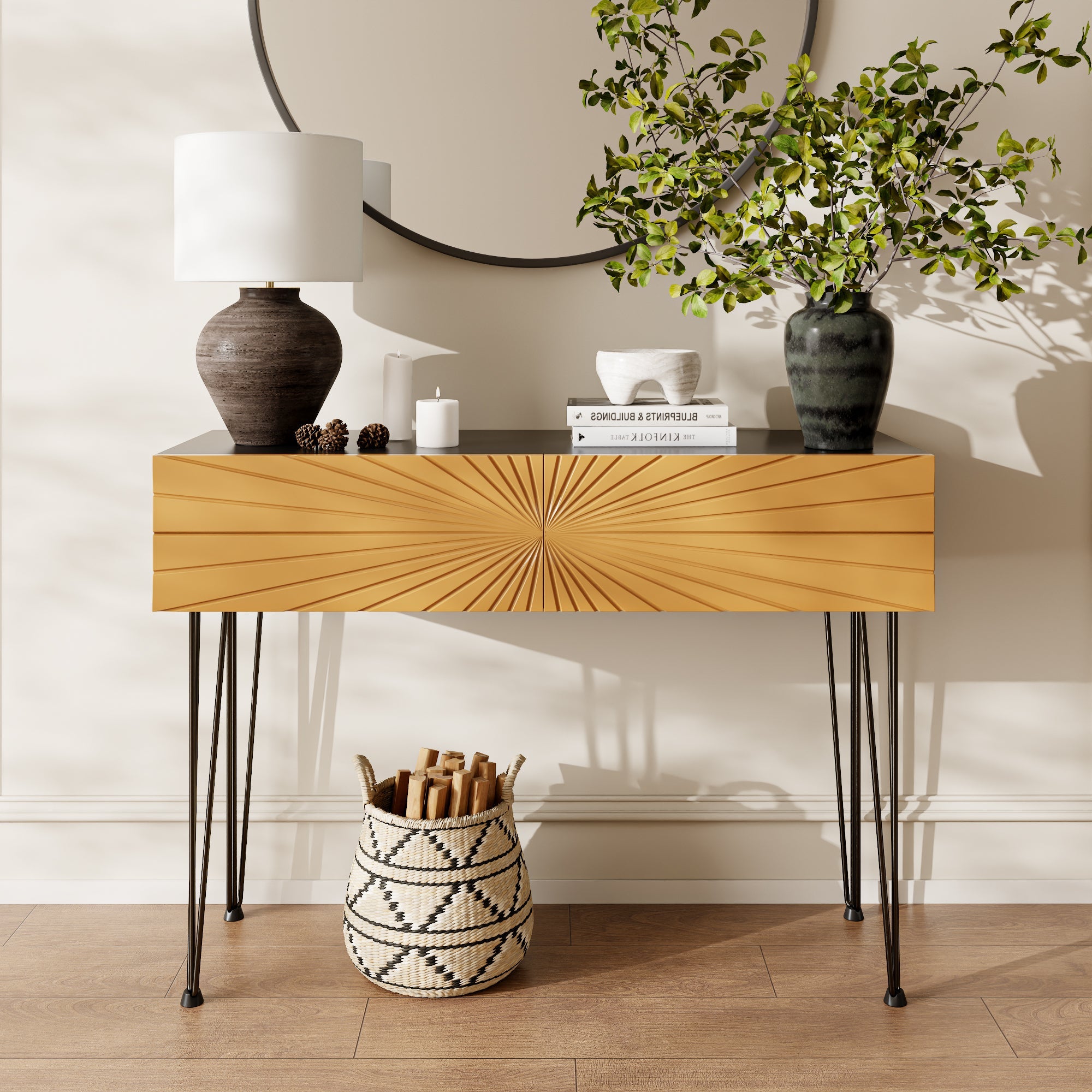 Mordern Farmhouse Wood 39.4' Console Table - Best Buy Furniture