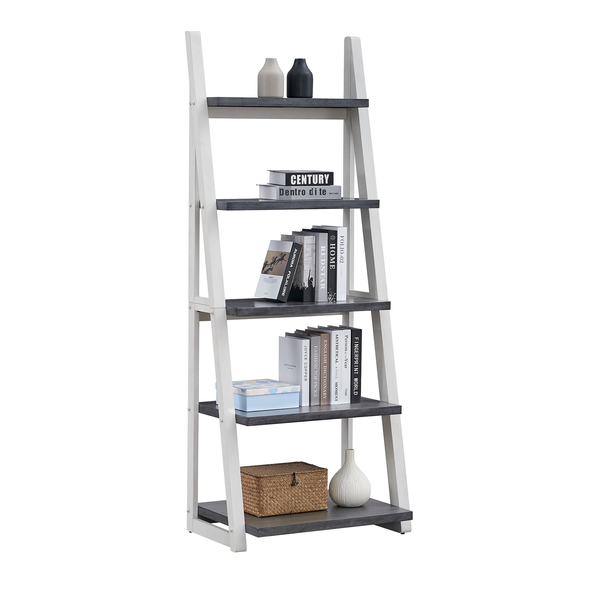 5-Tier Ladder Shelf with Rubber Wood Frame - Best Buy Furniture