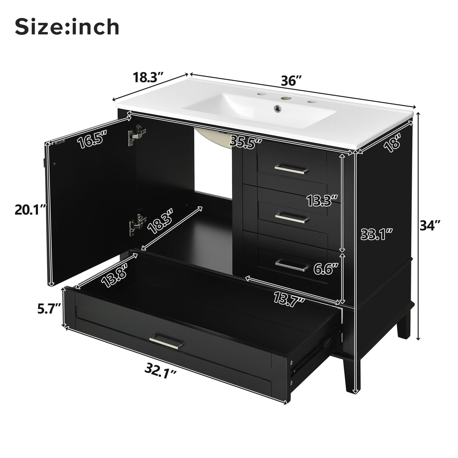 Bathroom Vanity, Modern Bathroom Cabinet With Sink Combo Set, Bathroom Storage Cabinet With A Soft Closing Door And 3 Drawers, Solid Wood Frame - Best Buy Furniture