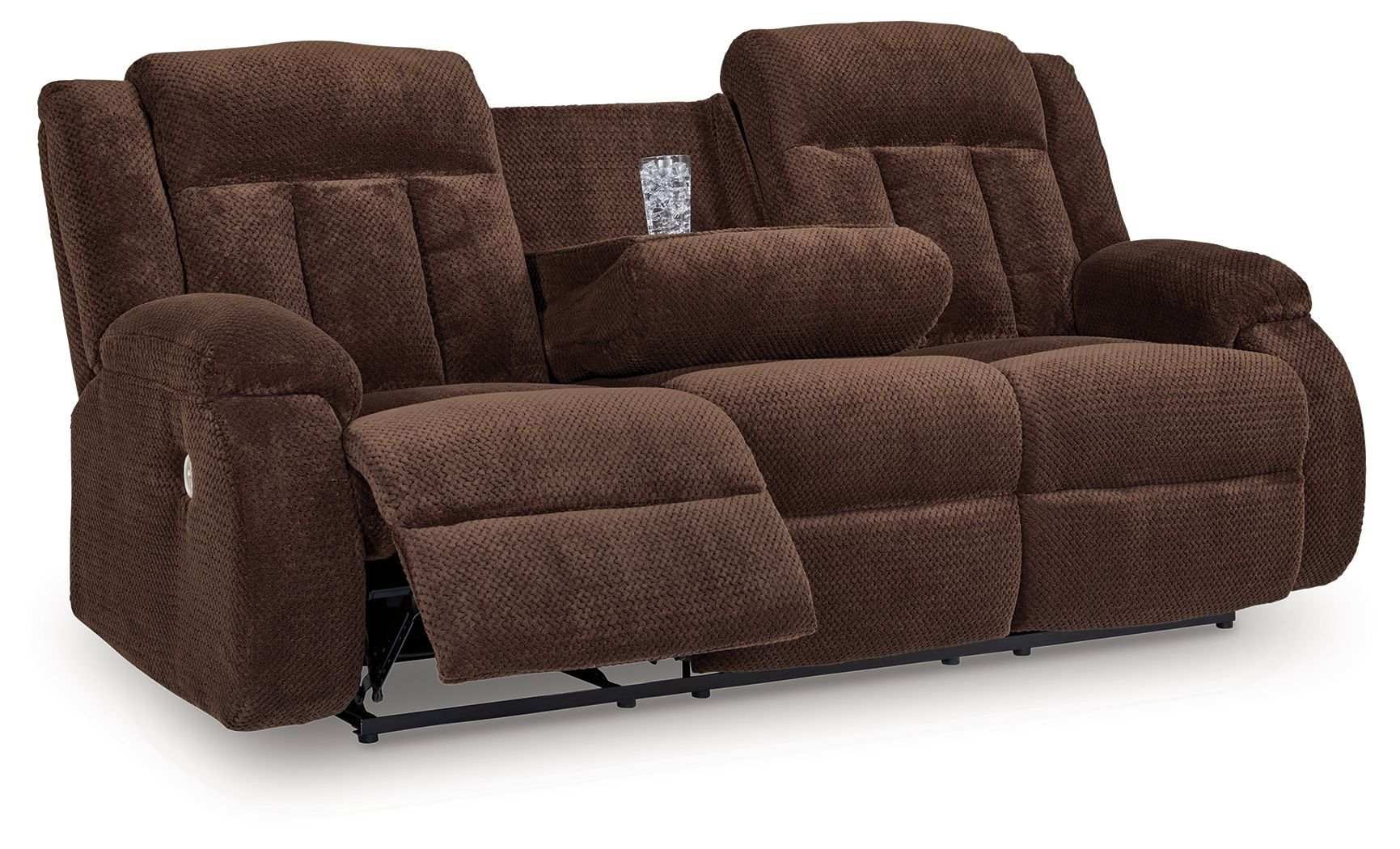 Free Wake - Reclining Power Sofa With Drop Down Table - Chocolate - Best Buy Furniture