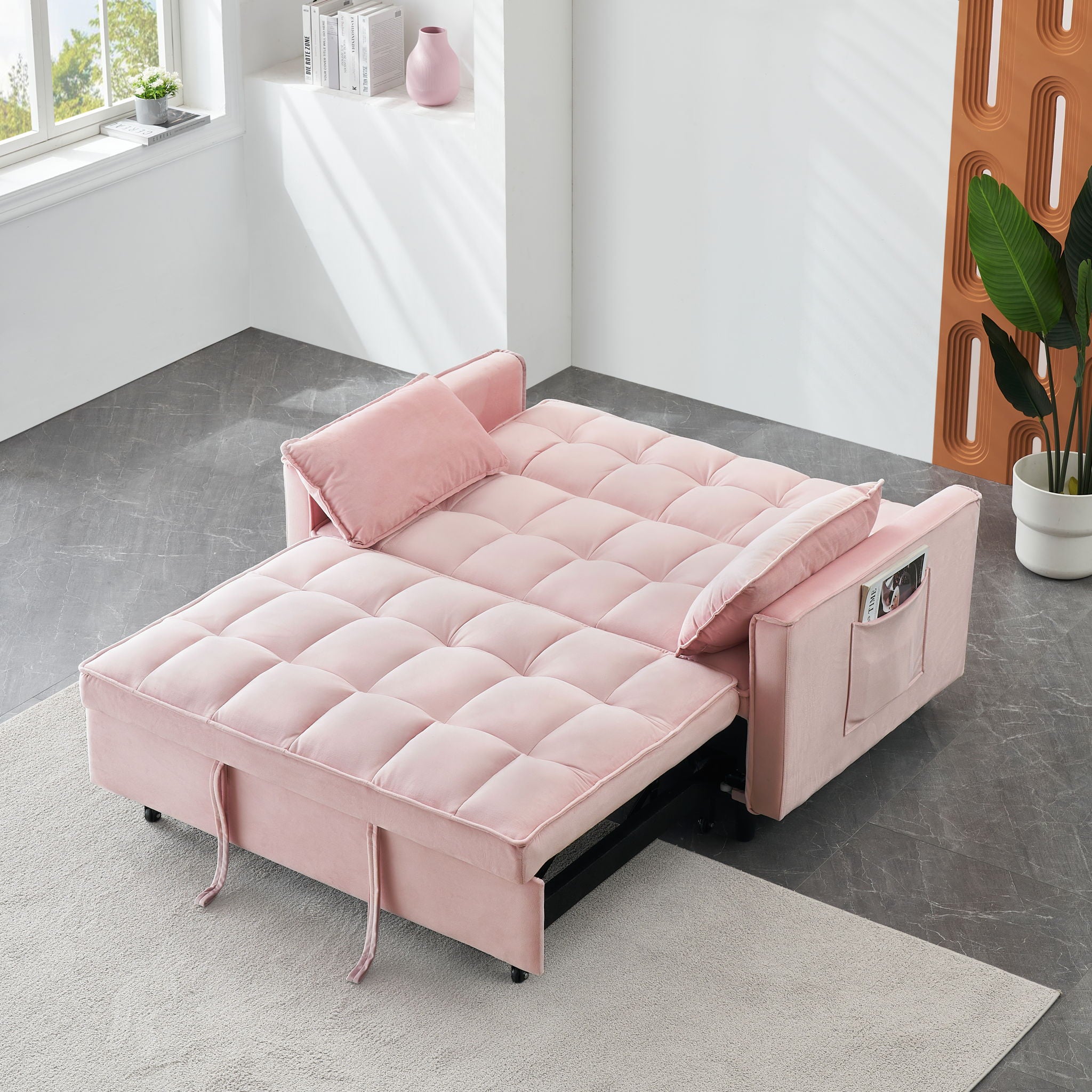 Modern Velvet Sofa, Sofa Pull-Out Bed, Small Love Seat Casual Sofa With Back, With Pillow, Pockets, Living Room Furniture, 3 In 1 Convertible Sleep Sofa Bed - Best Buy Furniture