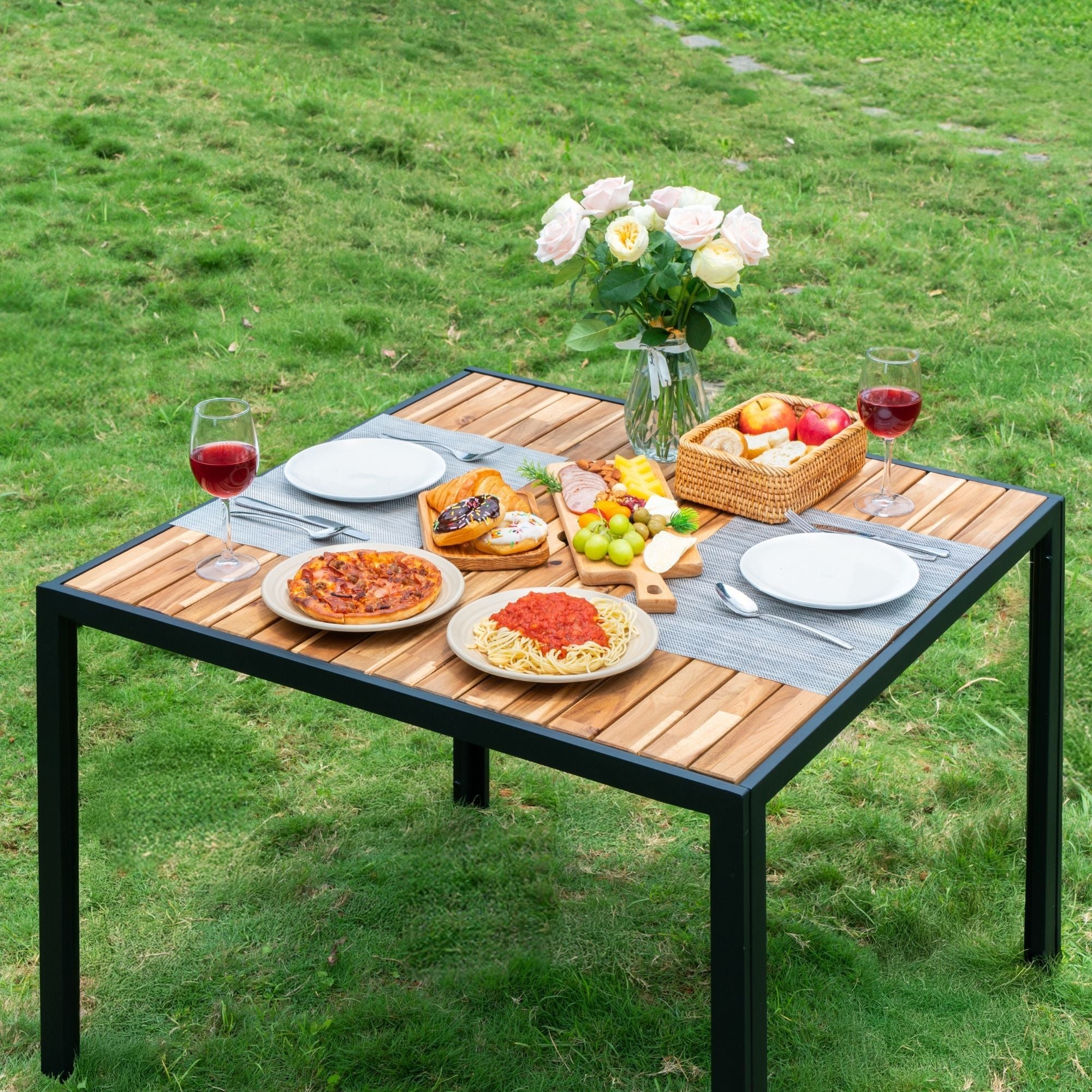 5 Piece Patio Dining Table Set, Acacia Wood Table Top With Umbrella Hole - Best Buy Furniture