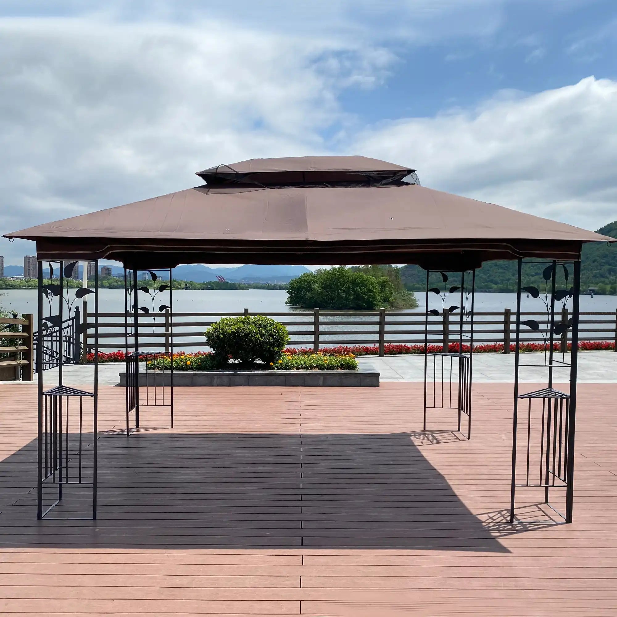 13x10 Outdoor Patio Gazebo Tent, Brown Canopy with Mesh Screens - Best Buy Furniture