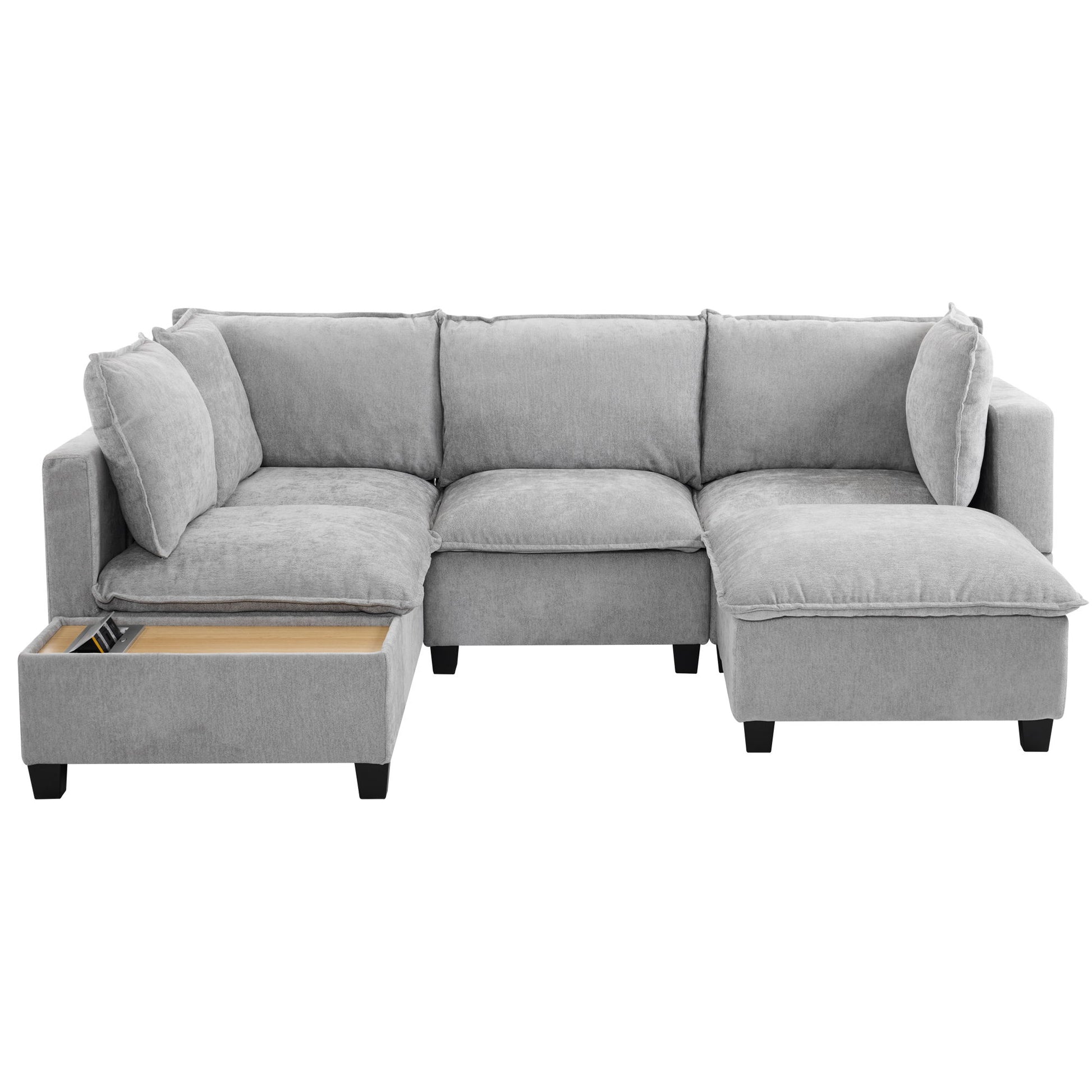 U-Shaped Sectional Modular Sofa With A Movable Ottoman, A Coffee Table With Hidden Charging Devices For Living Room - Best Buy Furniture