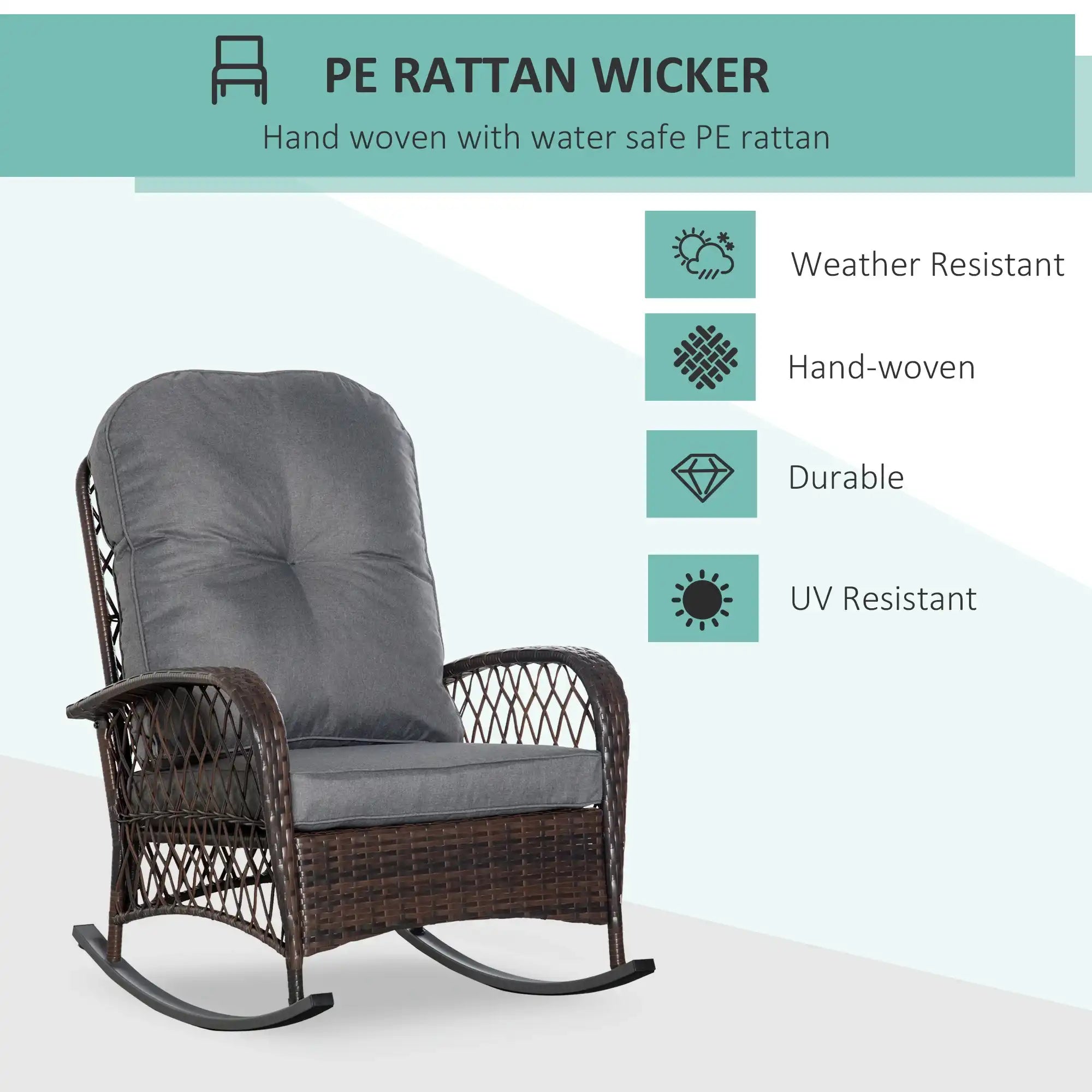 Outsunny Outdoor Wicker Rocking Chair with Wide Seat, Thick, Soft Cushion - Best Buy Furniture