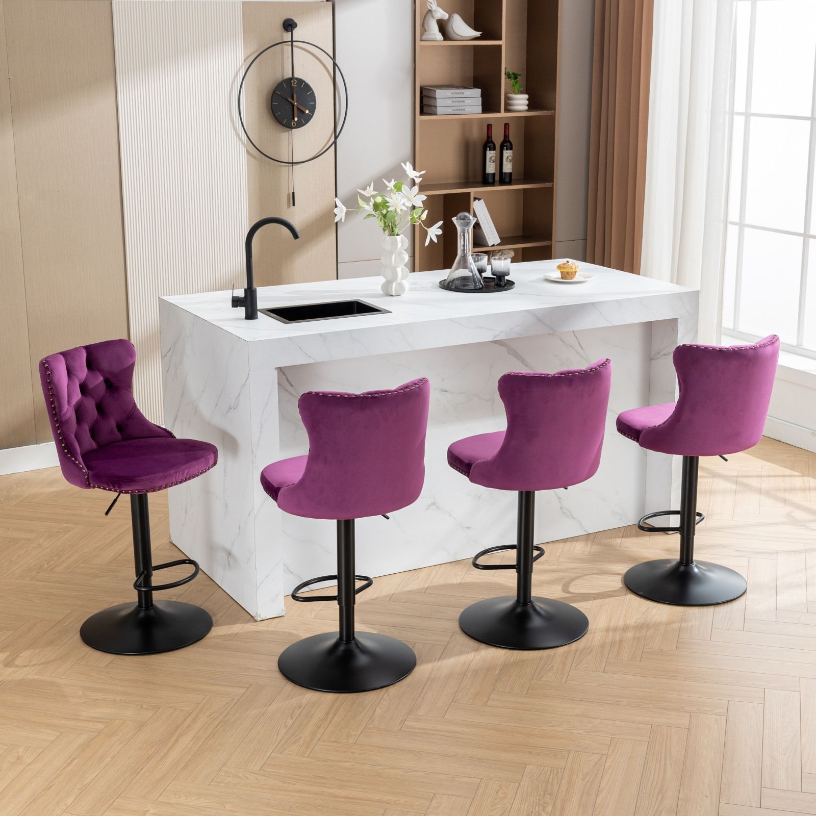 Swivel Velvet Barstools Adjusatble Seat Height, Modern Upholstered Bar Stools With Backs Comfortable Tufted For Home Pub And Kitchen Island (Set of 2) - Best Buy Furniture